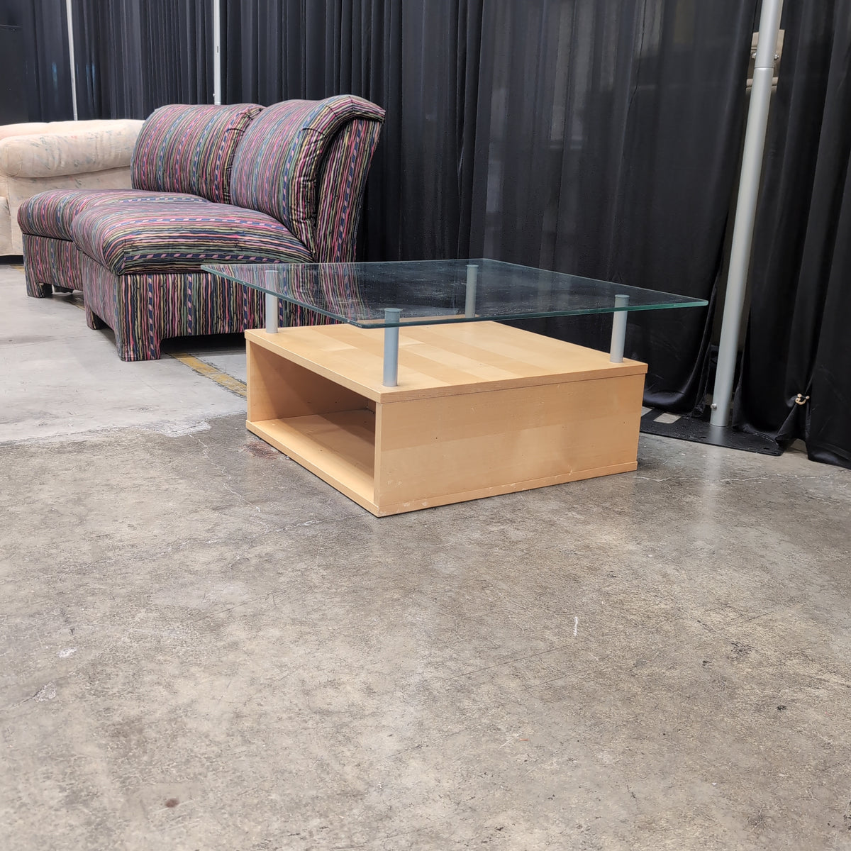 Contemporary Light Wood Coffee Table with Glass Top