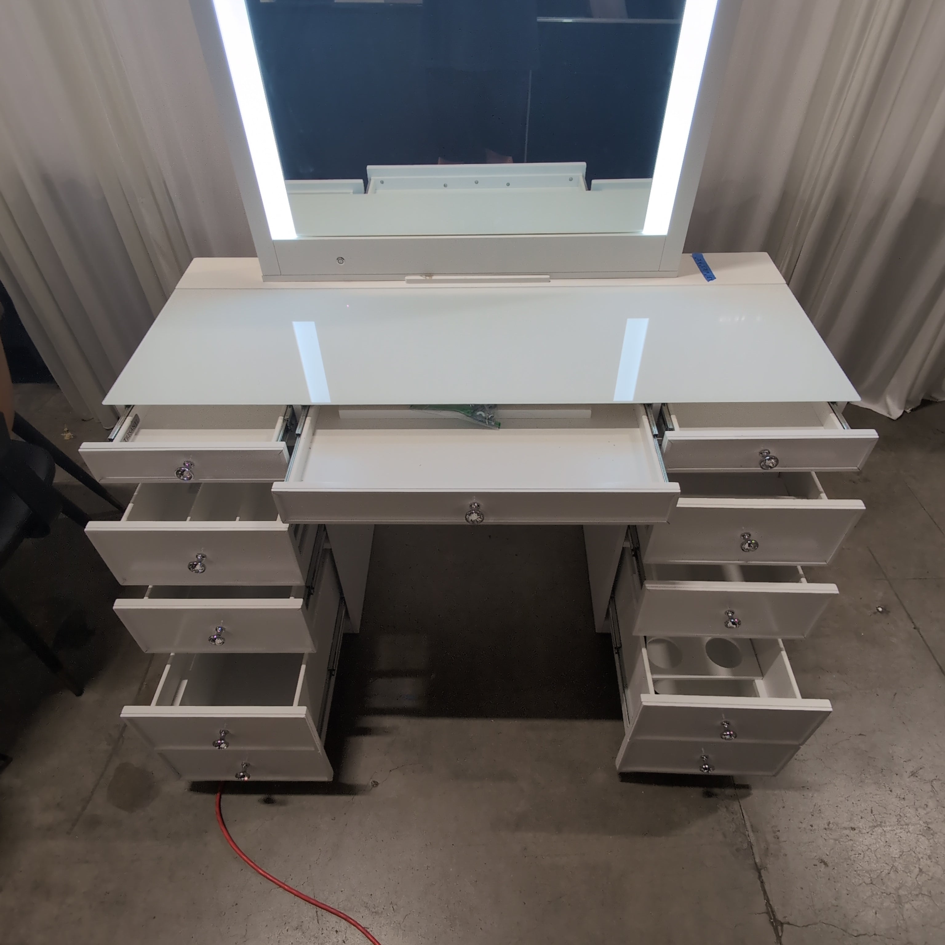 White Glossy Modern Vanity with Lighted Mirror