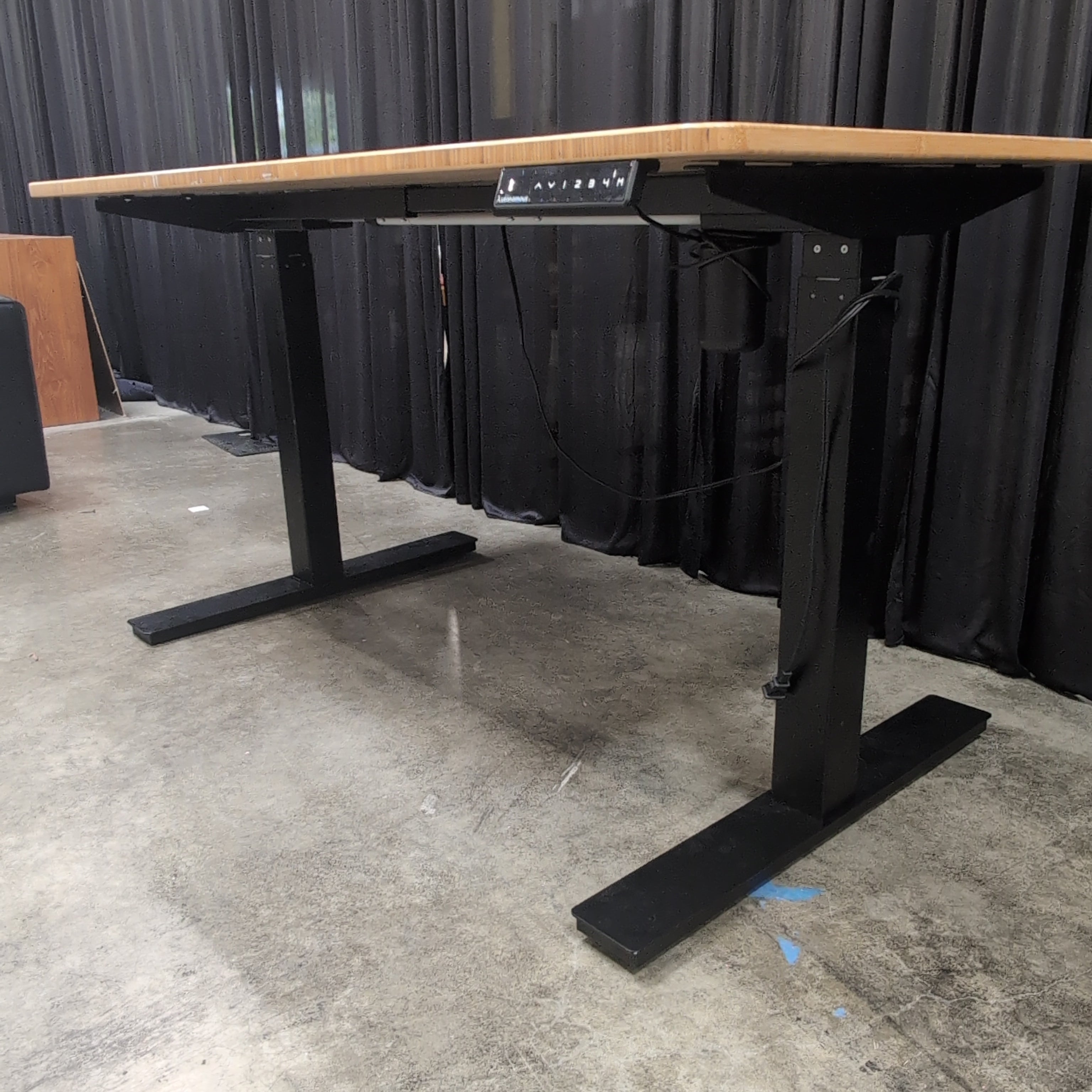 Natural Bamboo Top Standing Desk with Black Base