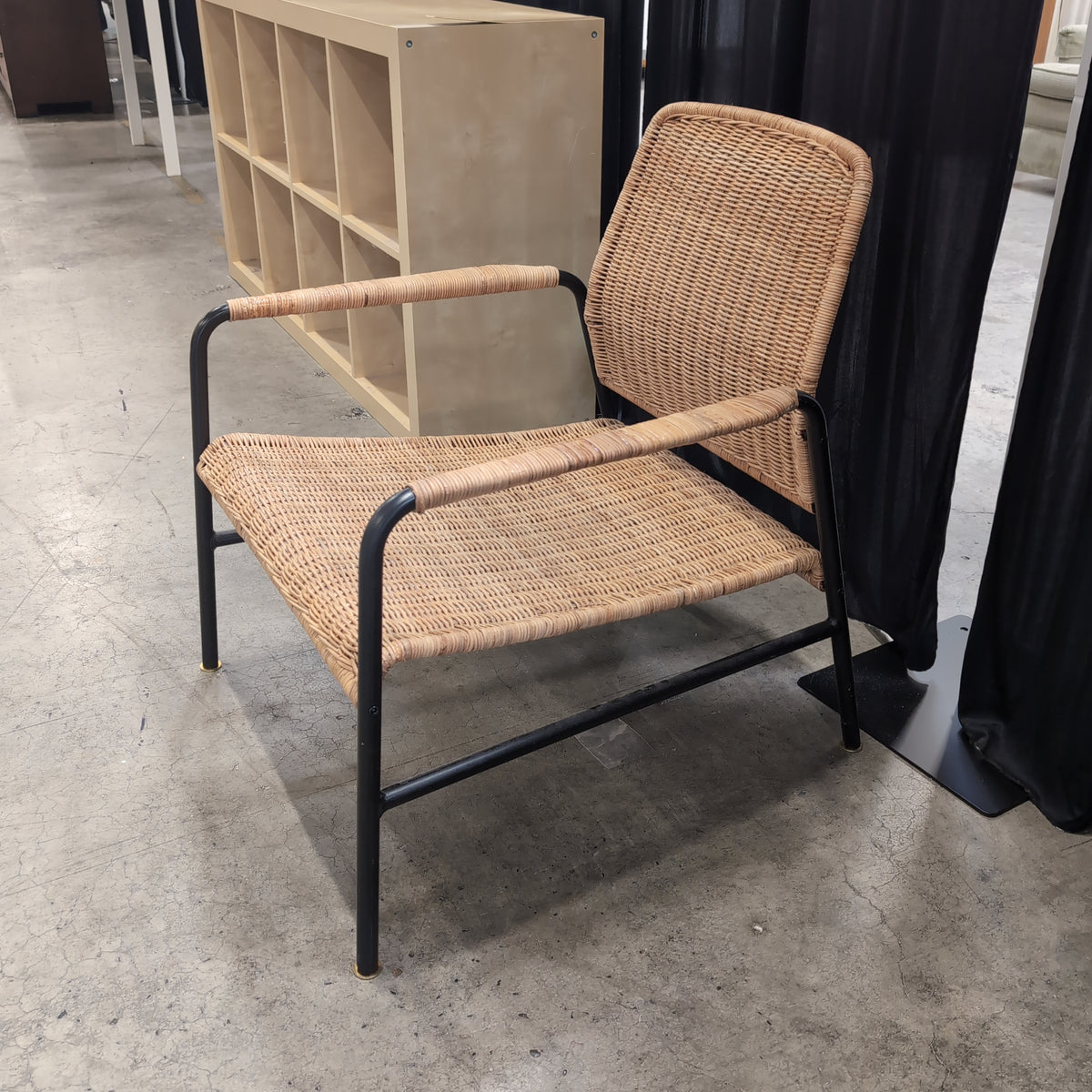 Natural Wicker and Black Metal Frame Chair