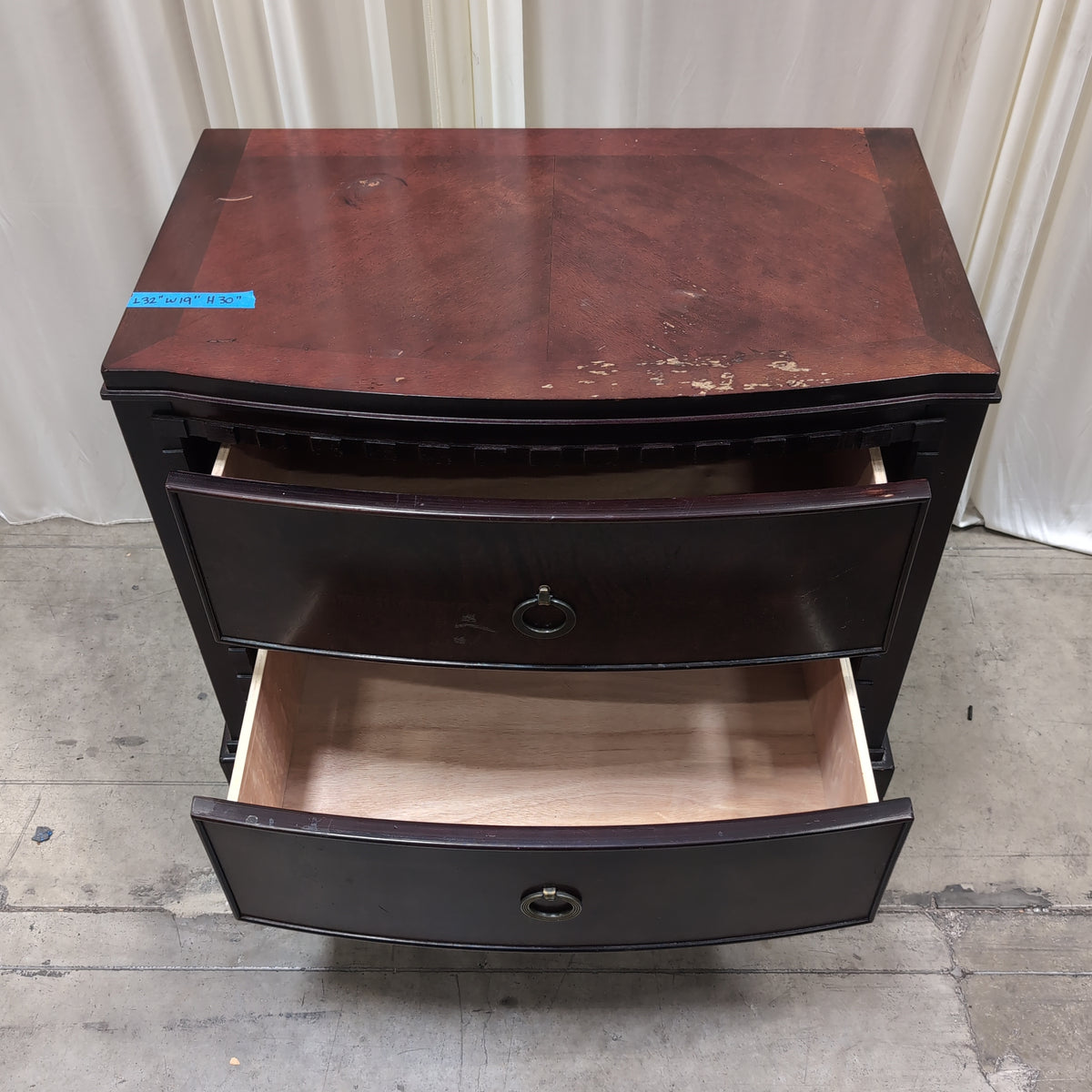 Dark Cherry Wood Two-Drawer Nightstand