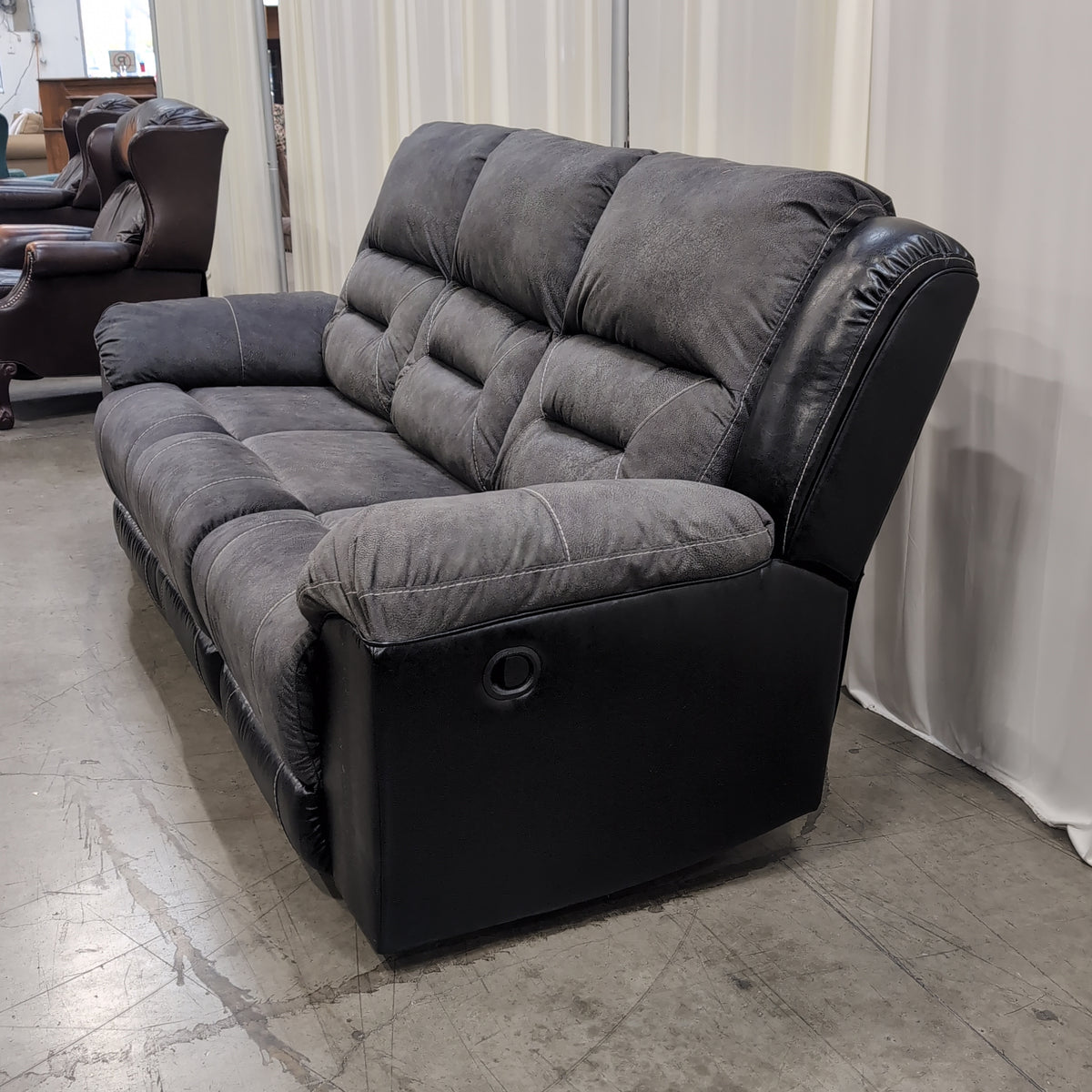 Dark Gray Fabric Three-Seat Recliner Couch