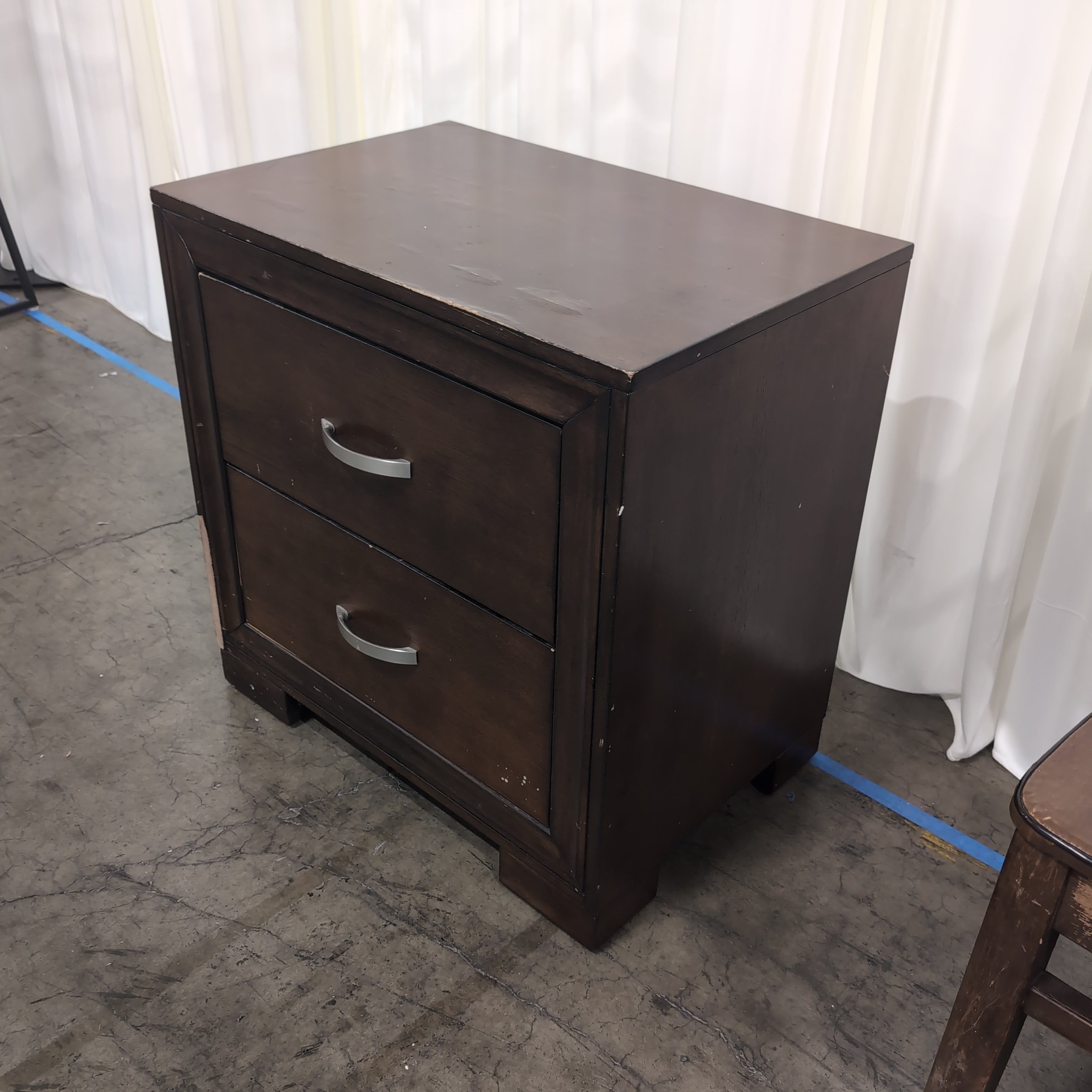 Brown Wood Two-Drawer Nightstand with Curved Pulls