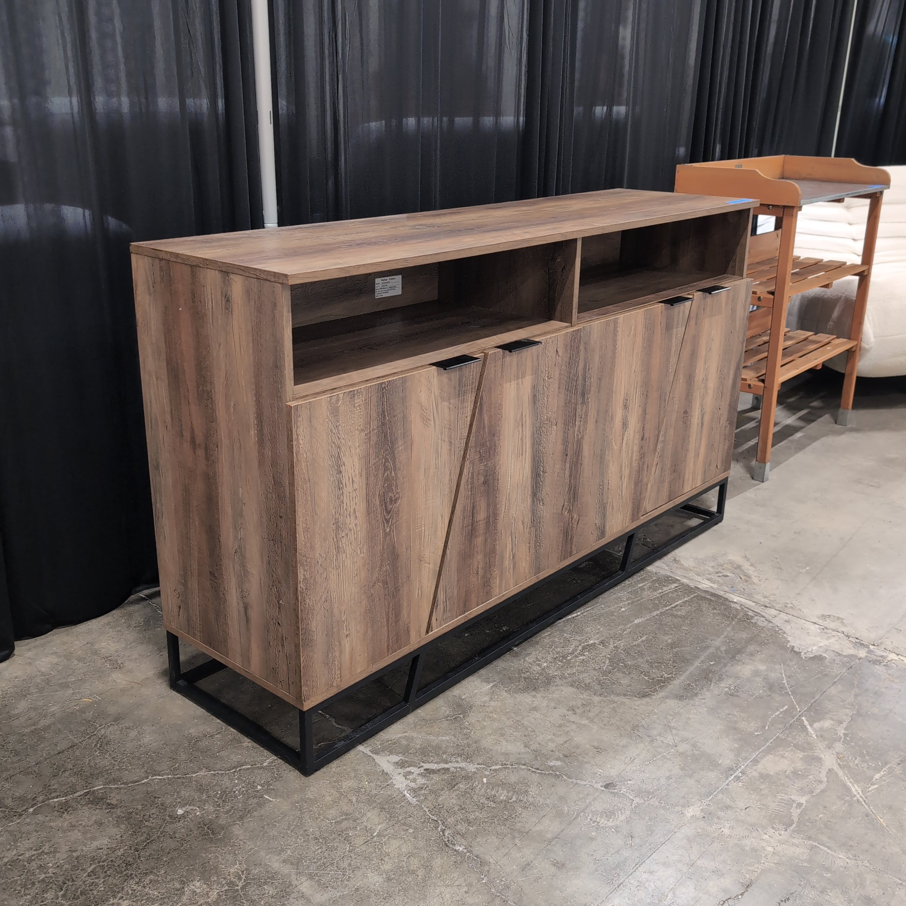 Brown Wood-Look Modern TV Stand with Angled Doors