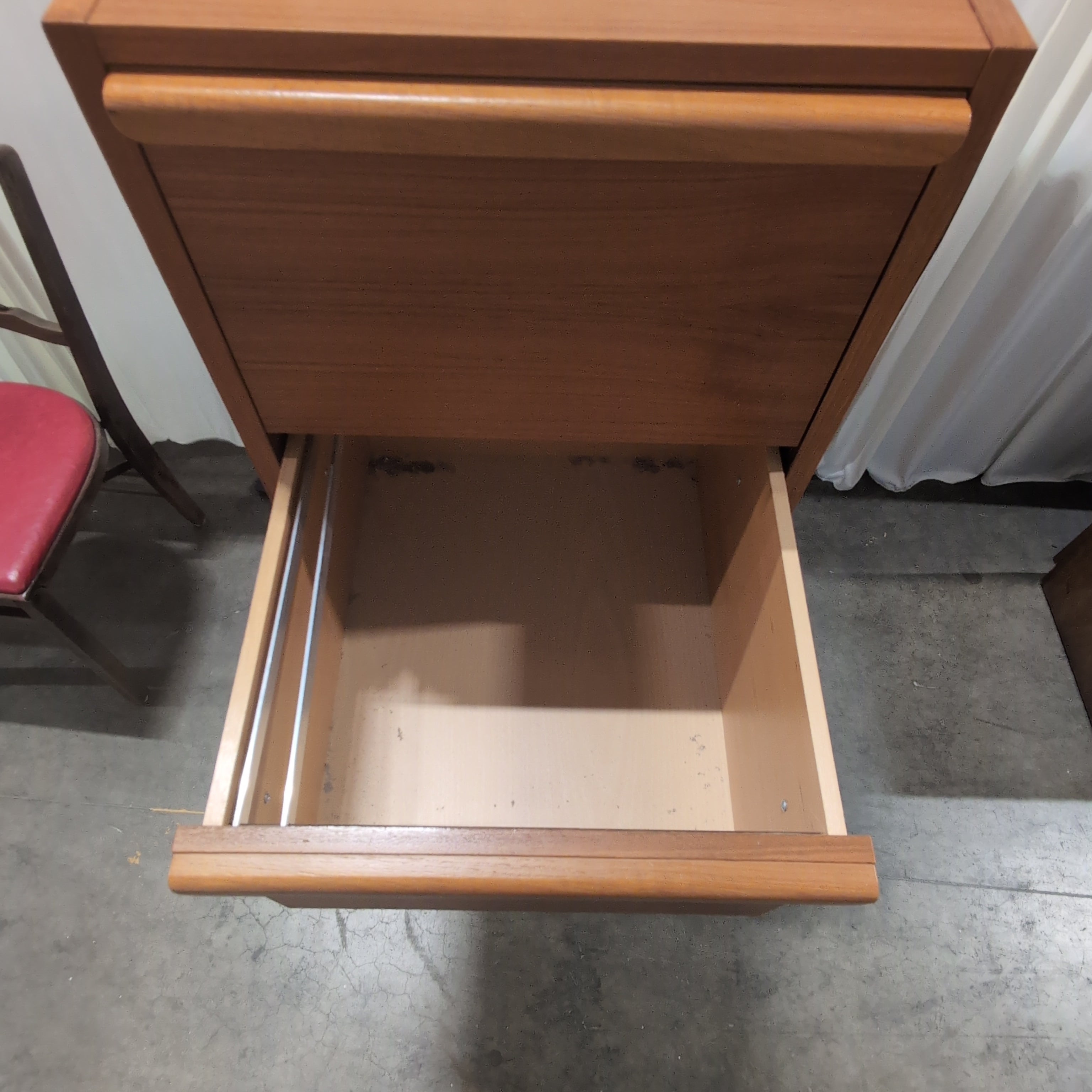 Tall Reddish-Brown Wood Five-Drawer Dresser
