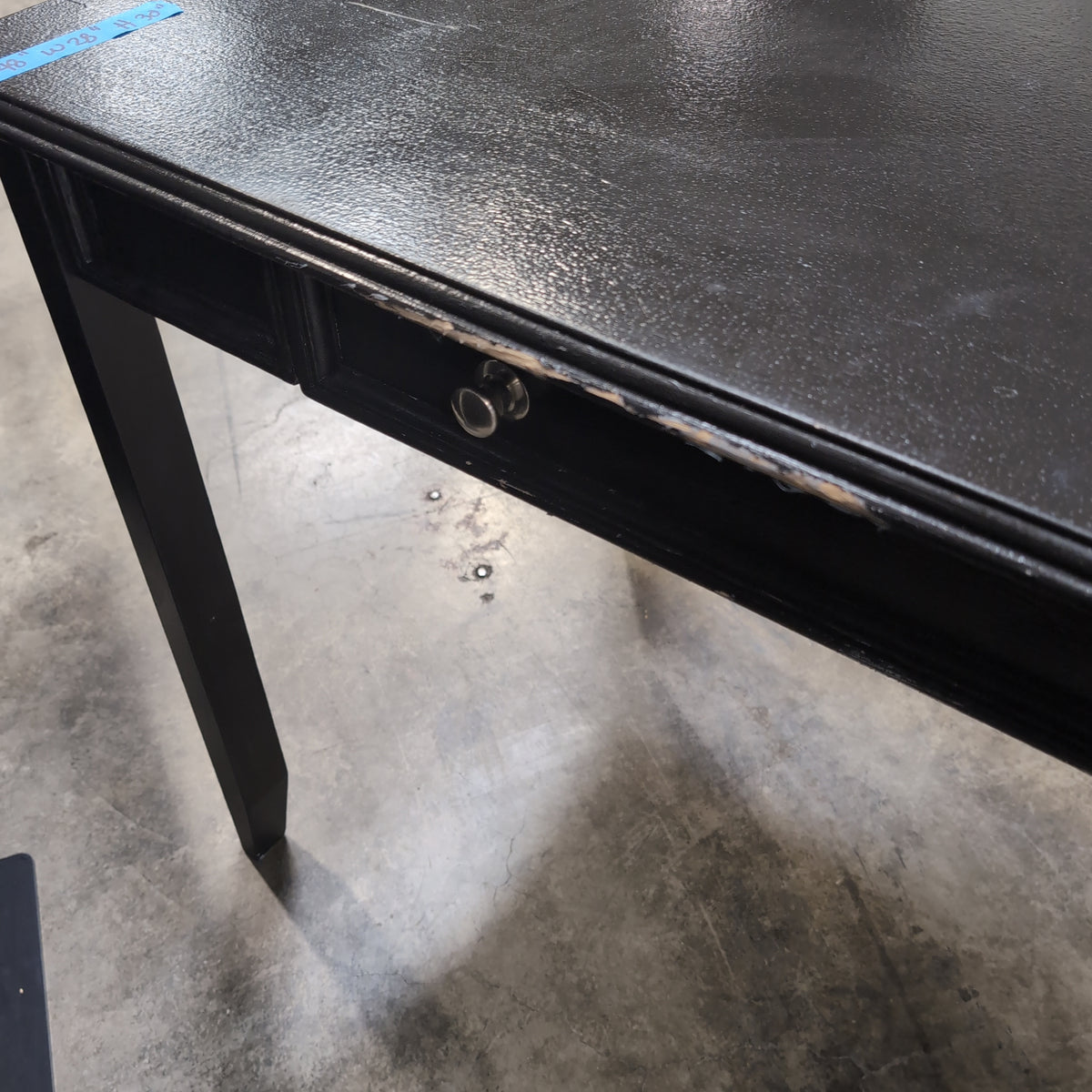 Black Wood Two-Drawer Desk with Silver Knobs