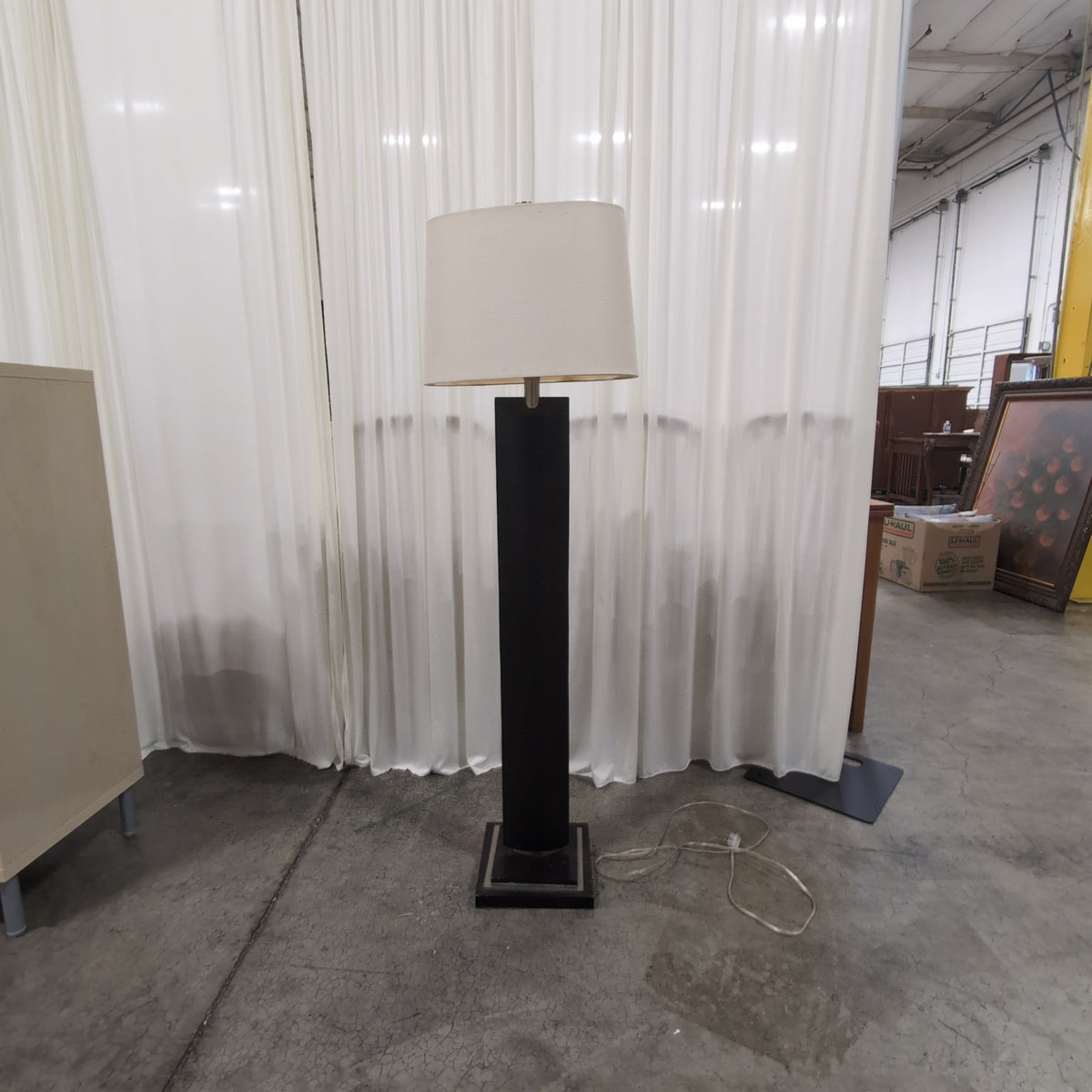 Modern Dark Brown Column Floor Lamp with Cream Shade