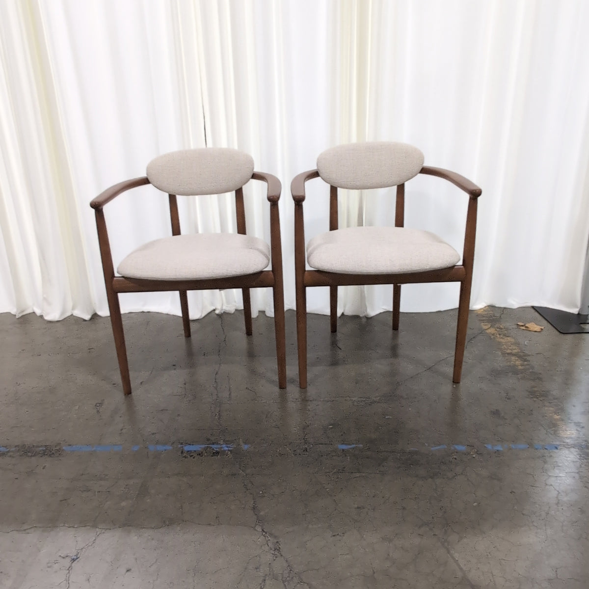 Pair of Mid-Century Style Wood Dining Chairs with Upholstered Seats