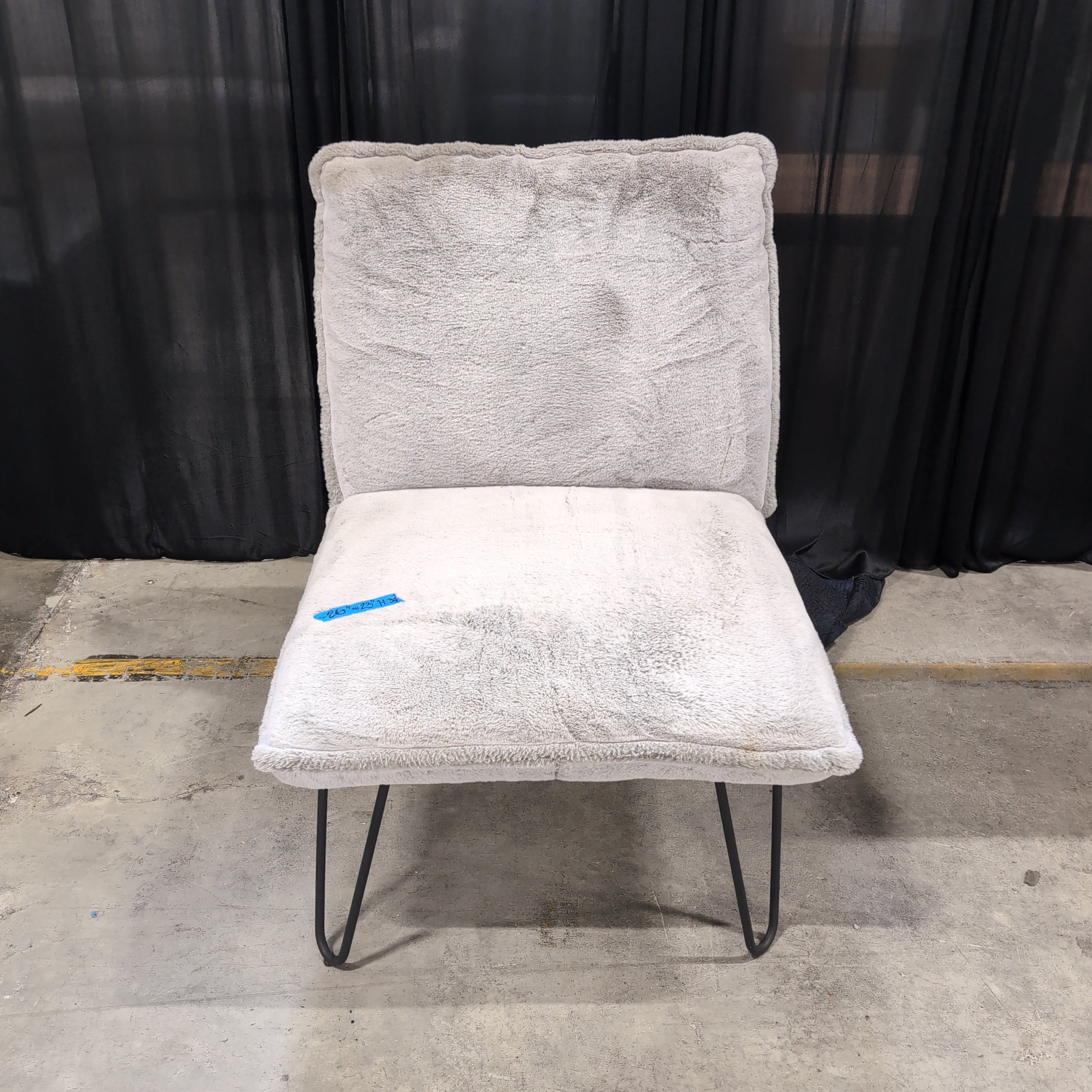 Grey Fluffy Upholstered Accent Chair with Metal Legs