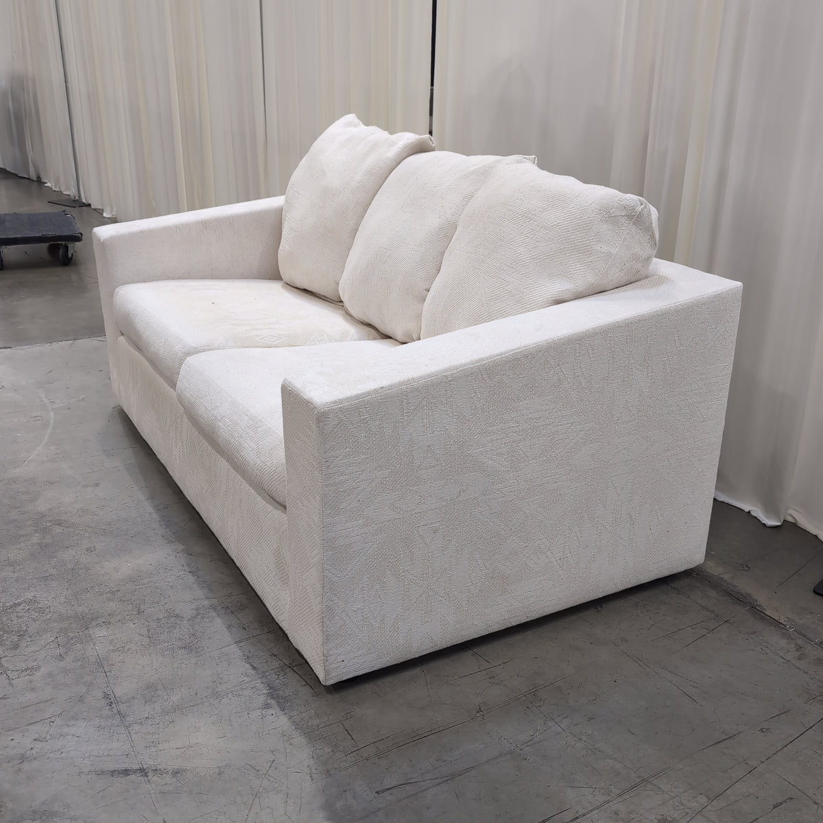 Off-White Boxy Arm Couch in Textured Fabric