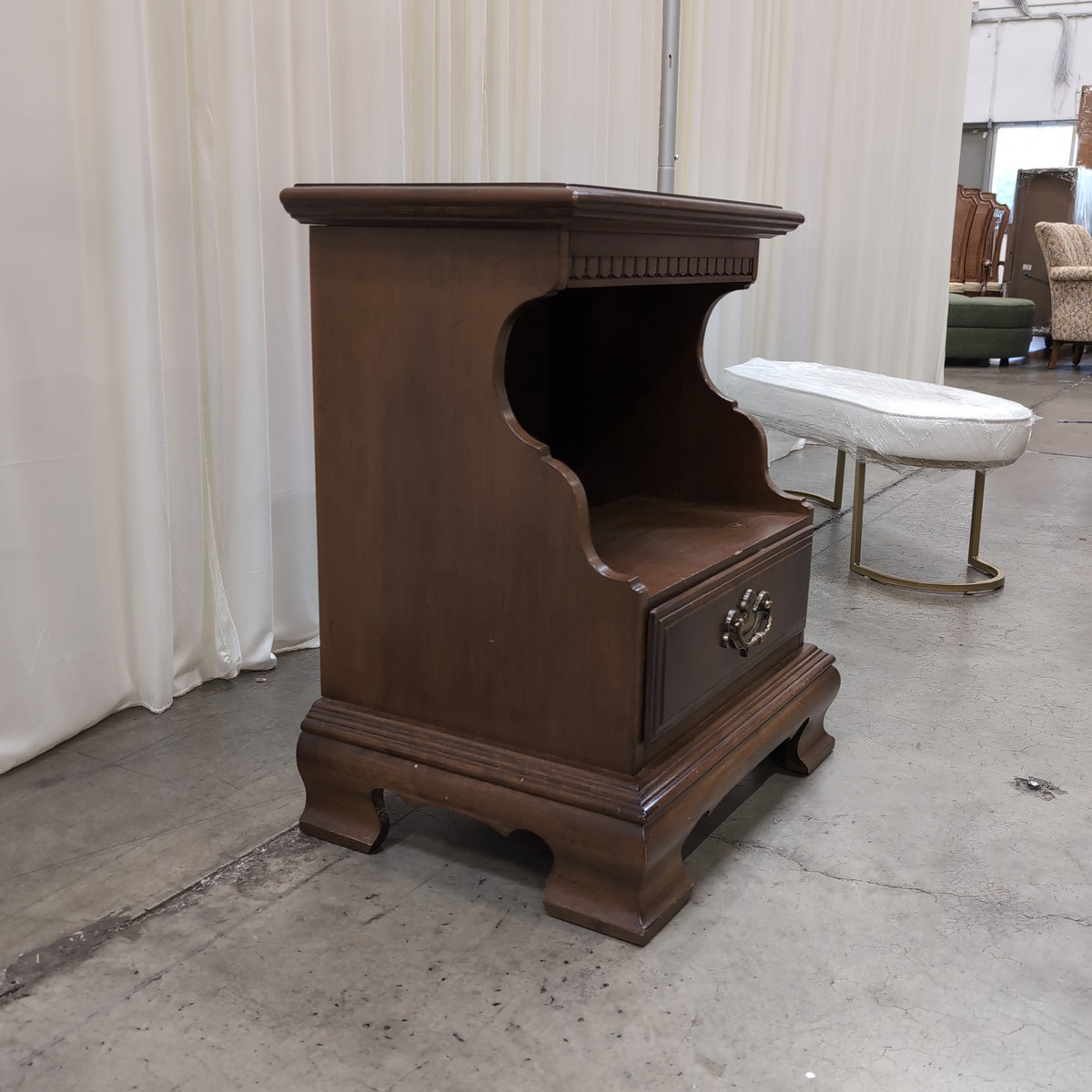 Traditional Dark Wood Nightstand with Ornate Hardware