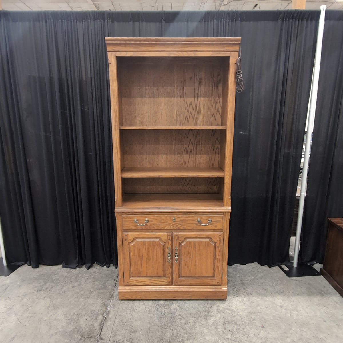 Light Oak Wood Bookcase with Cabinet Storage