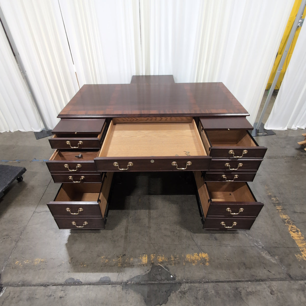 Henkel Moore Traditional Dark Wood Executive Desk with Brass Hardware