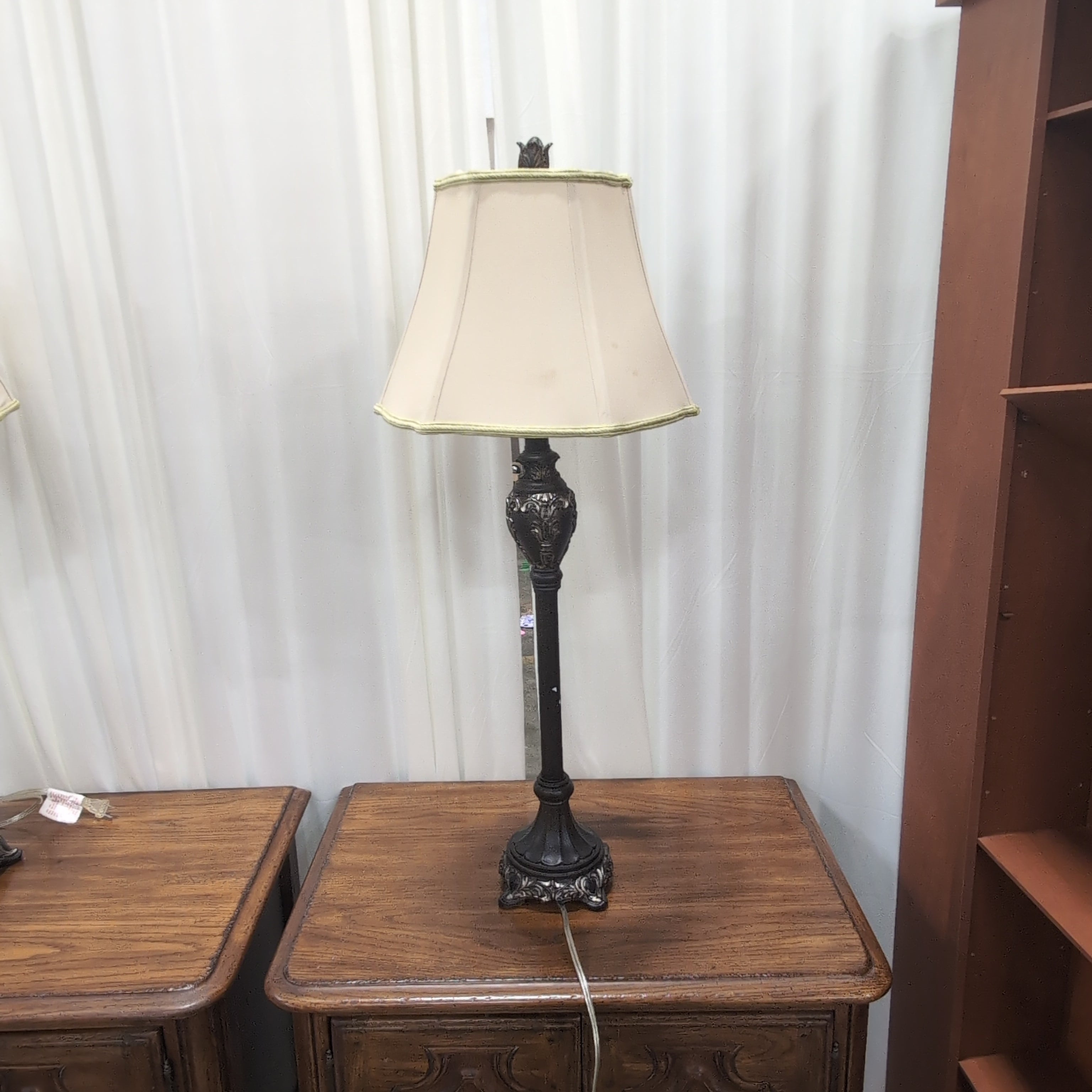 Ornate Dark Metal Traditional Table Lamp with Bell Shade