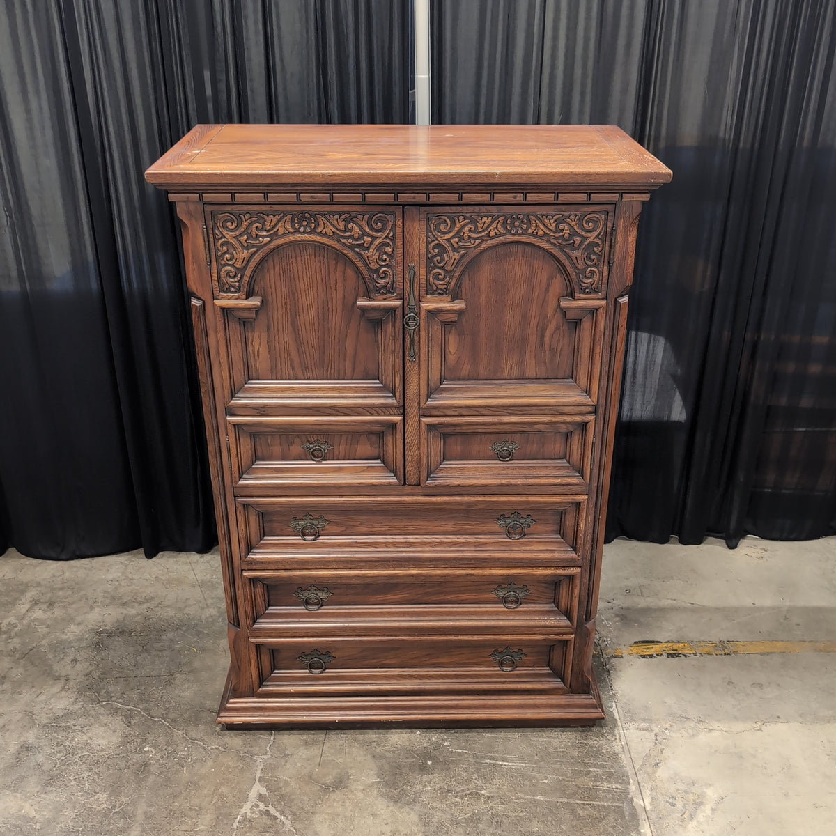 Dark Wood Carved Traditional Armoire with Ornate Hardware