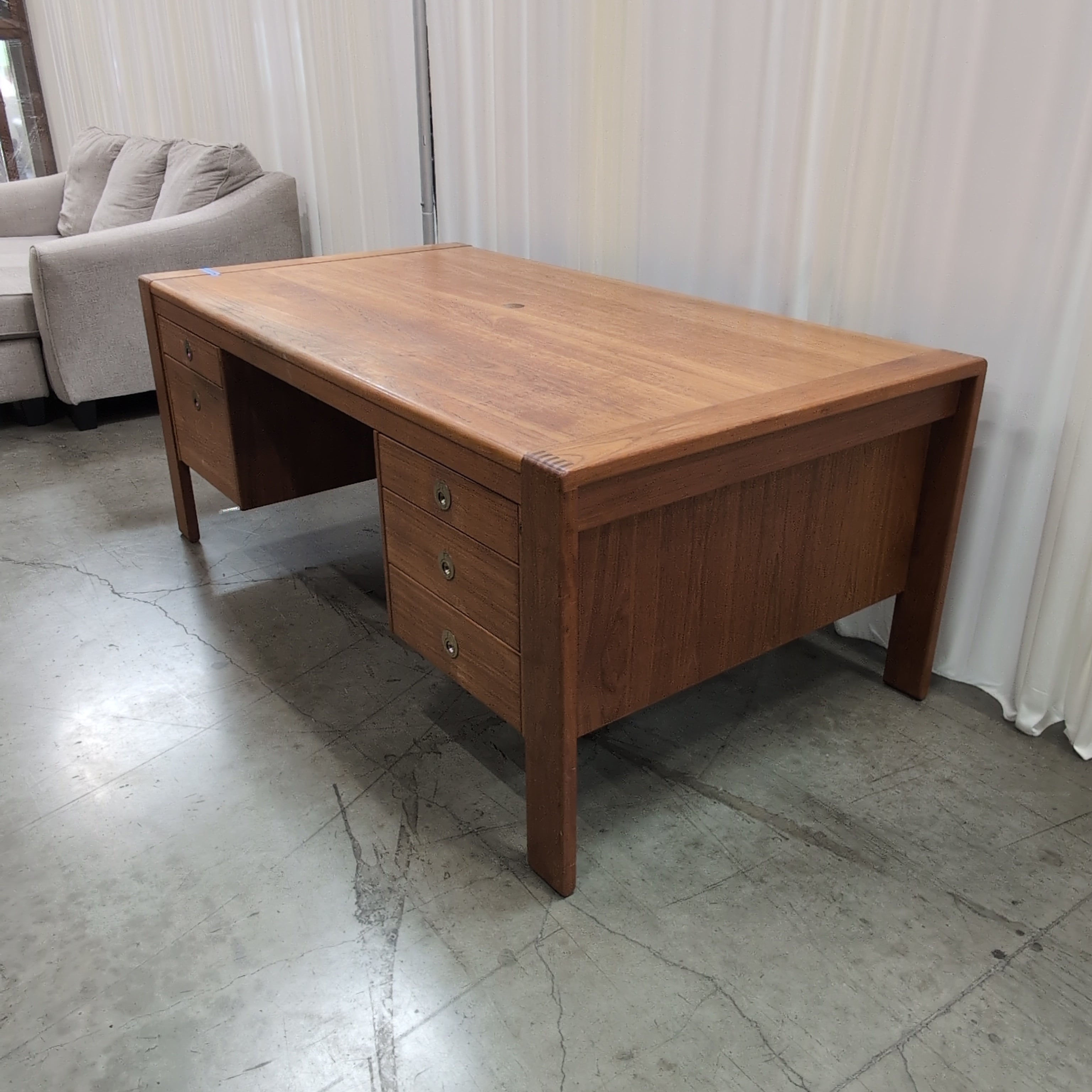 Warm Wood Executive Desk with Multiple Drawers