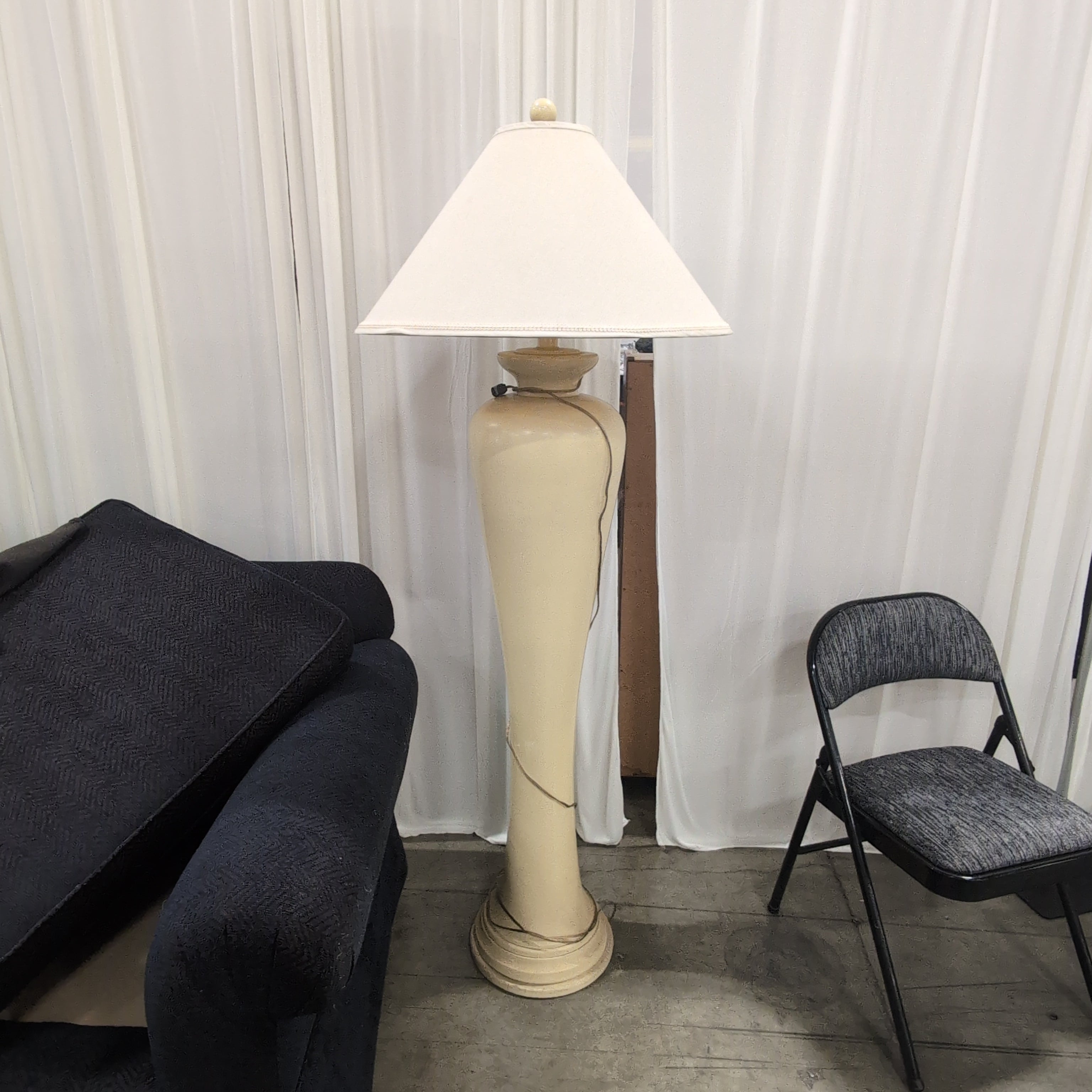 Tall Cream Glazed Ceramic Floor Lamp with Tapered Shade