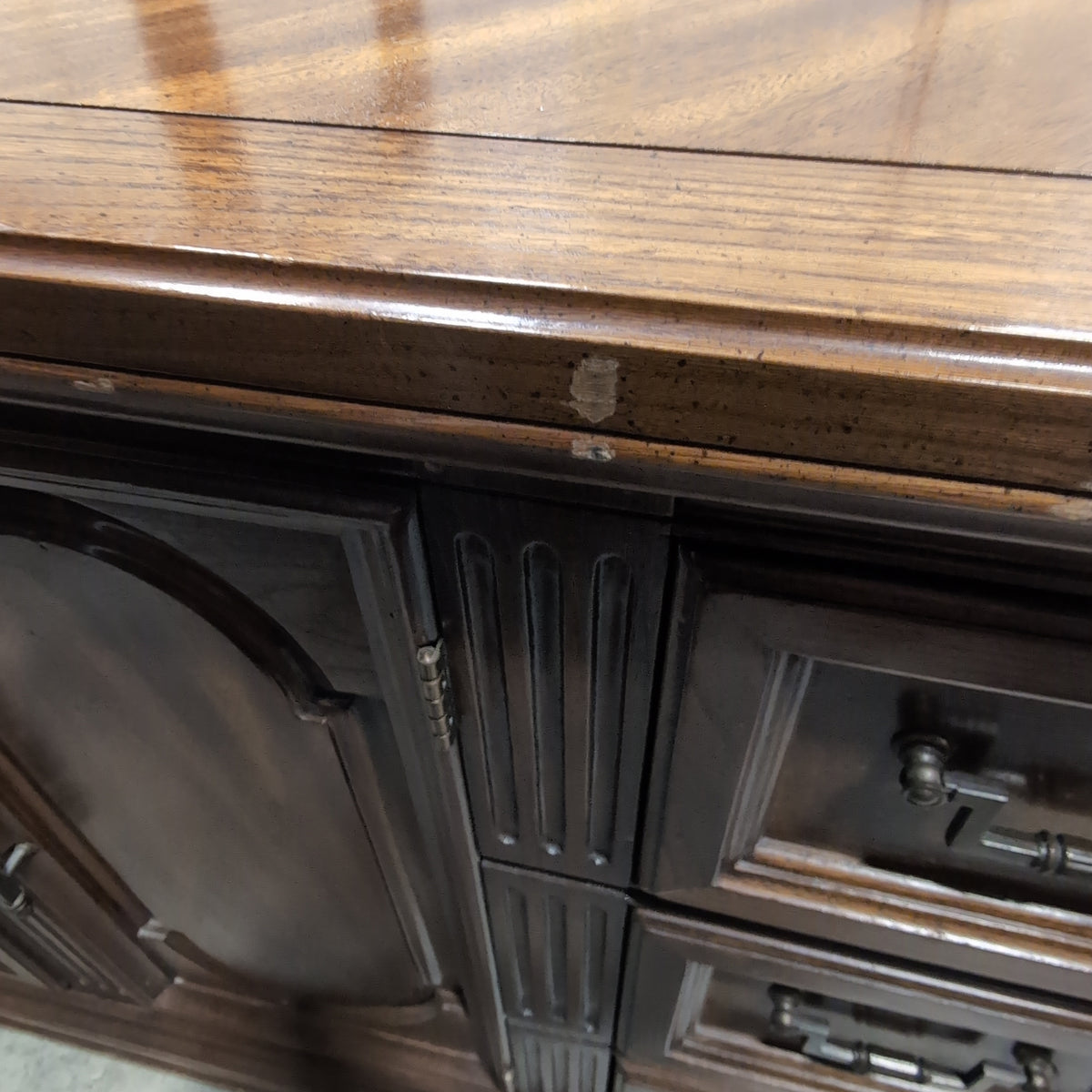 Dark Wood Traditional Dresser with Herringbone Top