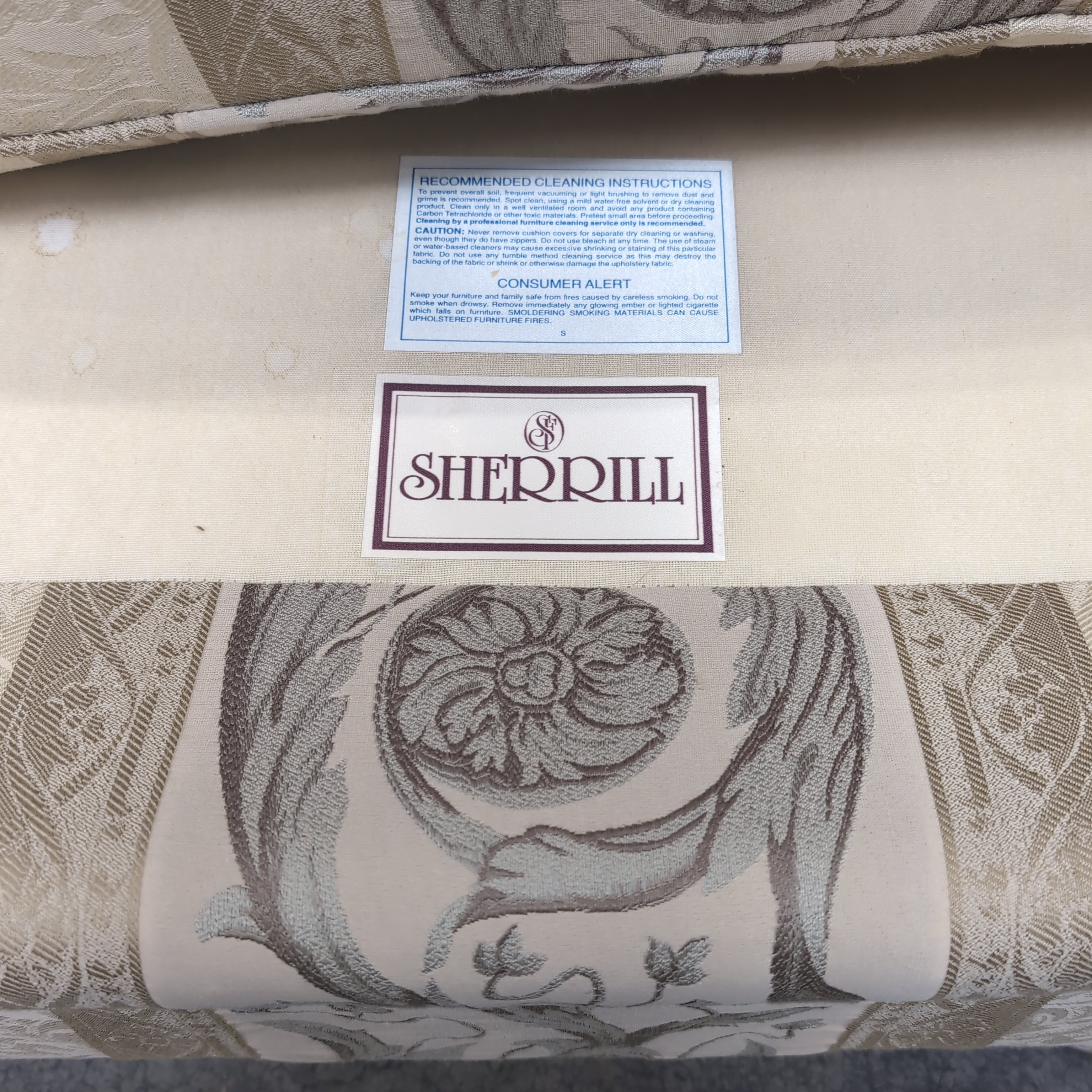Sherrill Traditional Cream Armless Chair with Scrollwork