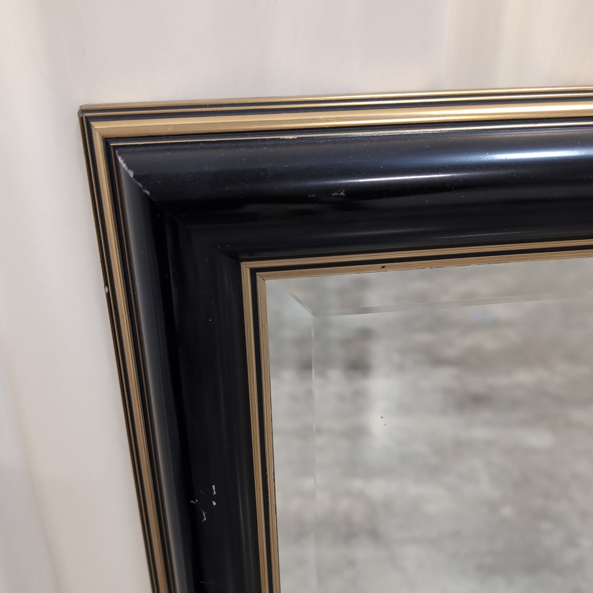 Rectangular Black Frame Mirror with Gold Trim