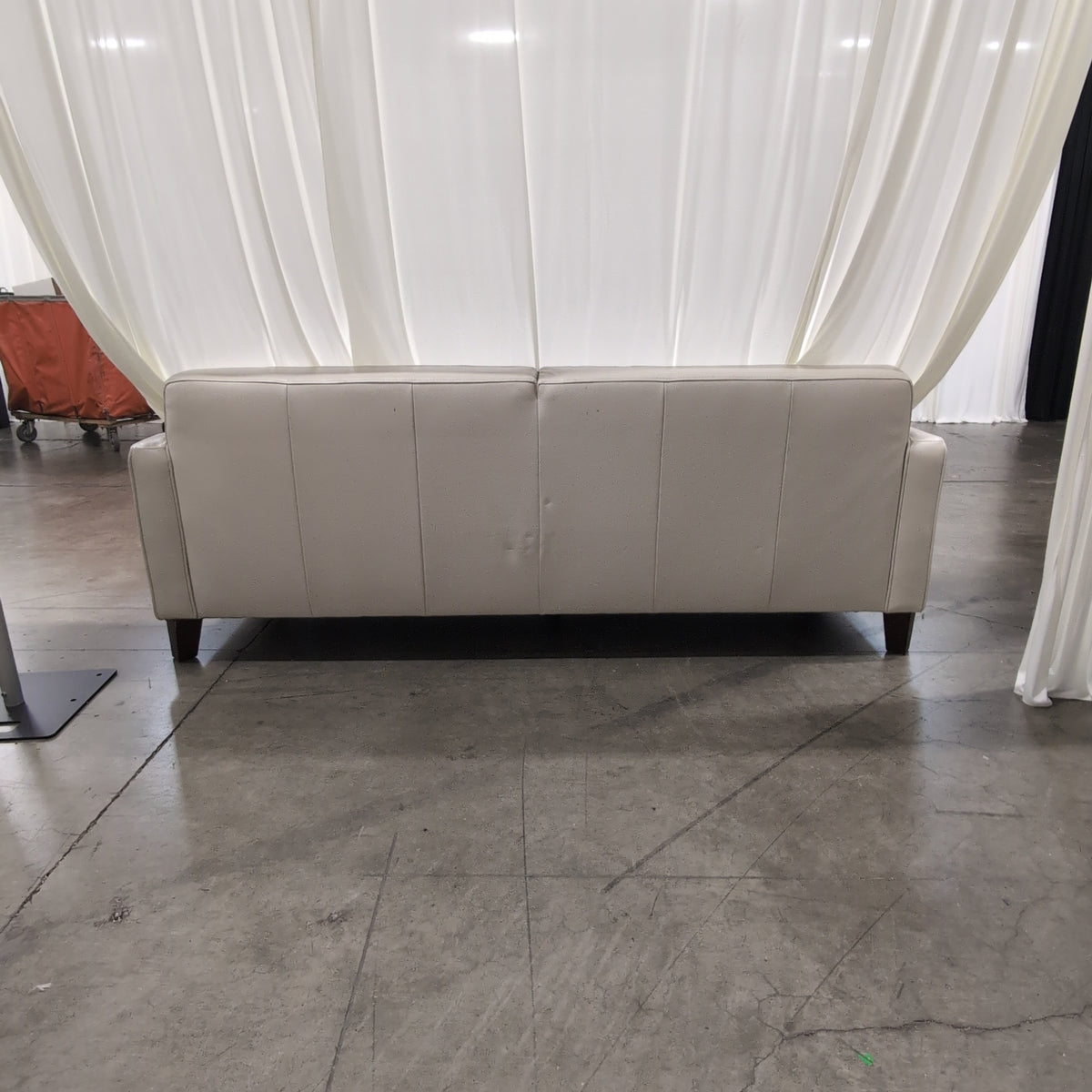Cream Tufted Leather Three-Seat Couch