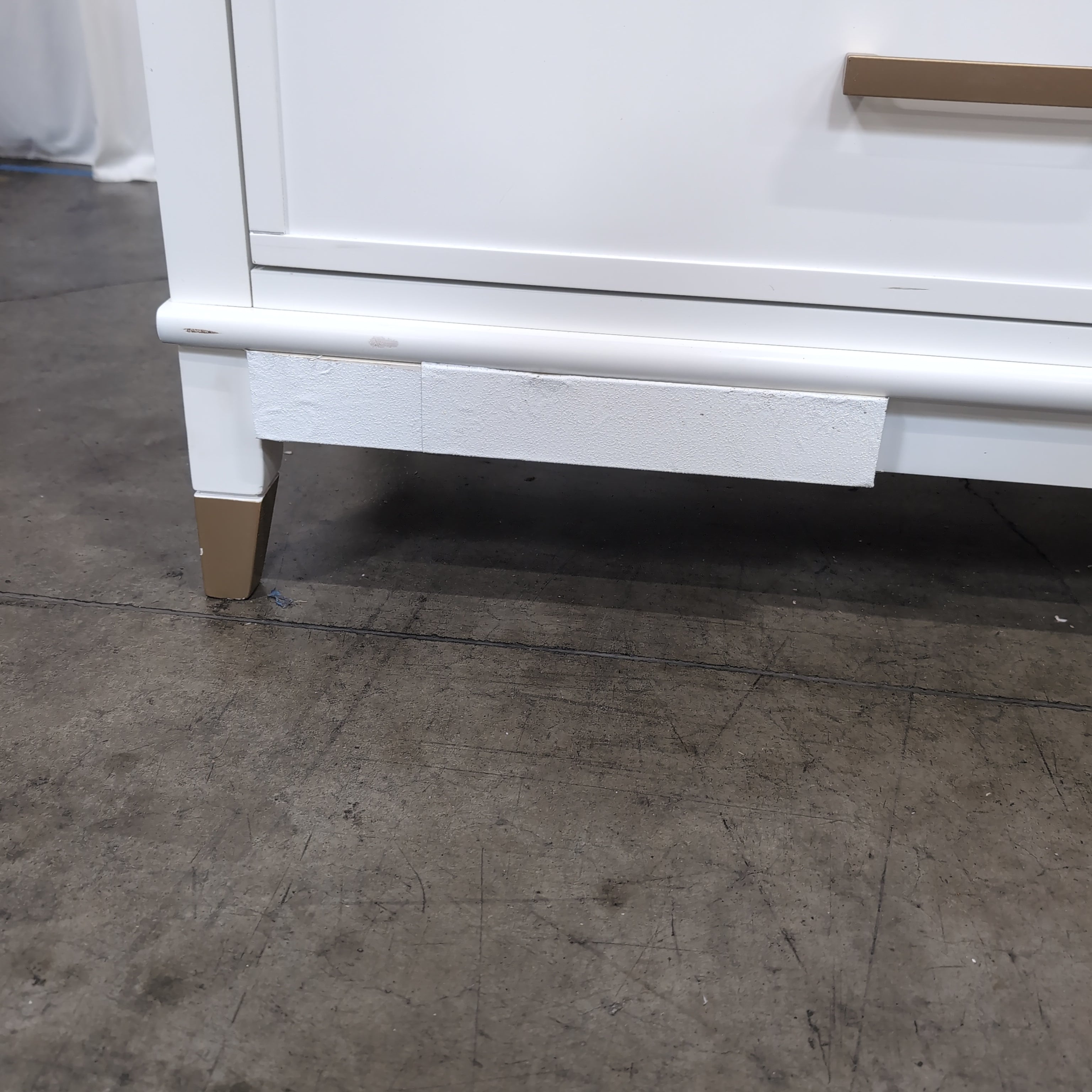White Six-Drawer Wood Dresser with Gold Hardware