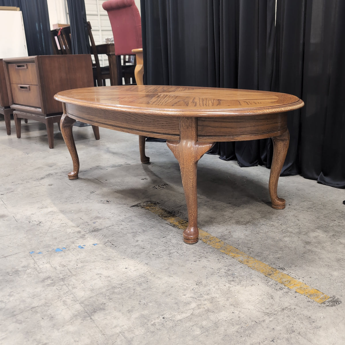 Oak Oval Coffee Table with Parquet Top