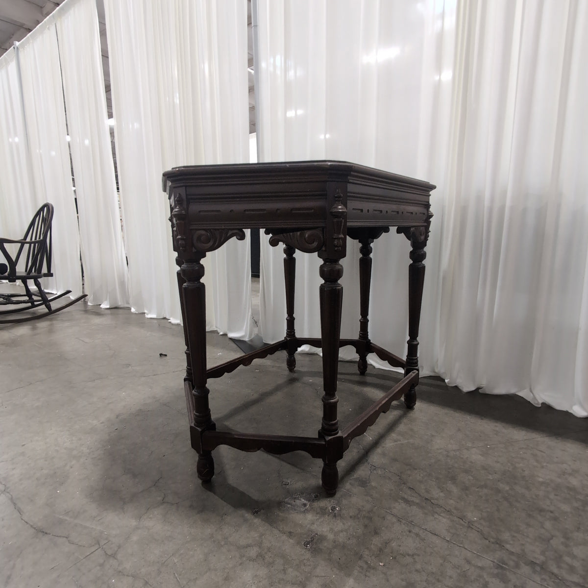 Dark Wood Hexagonal End Table with Carved Legs