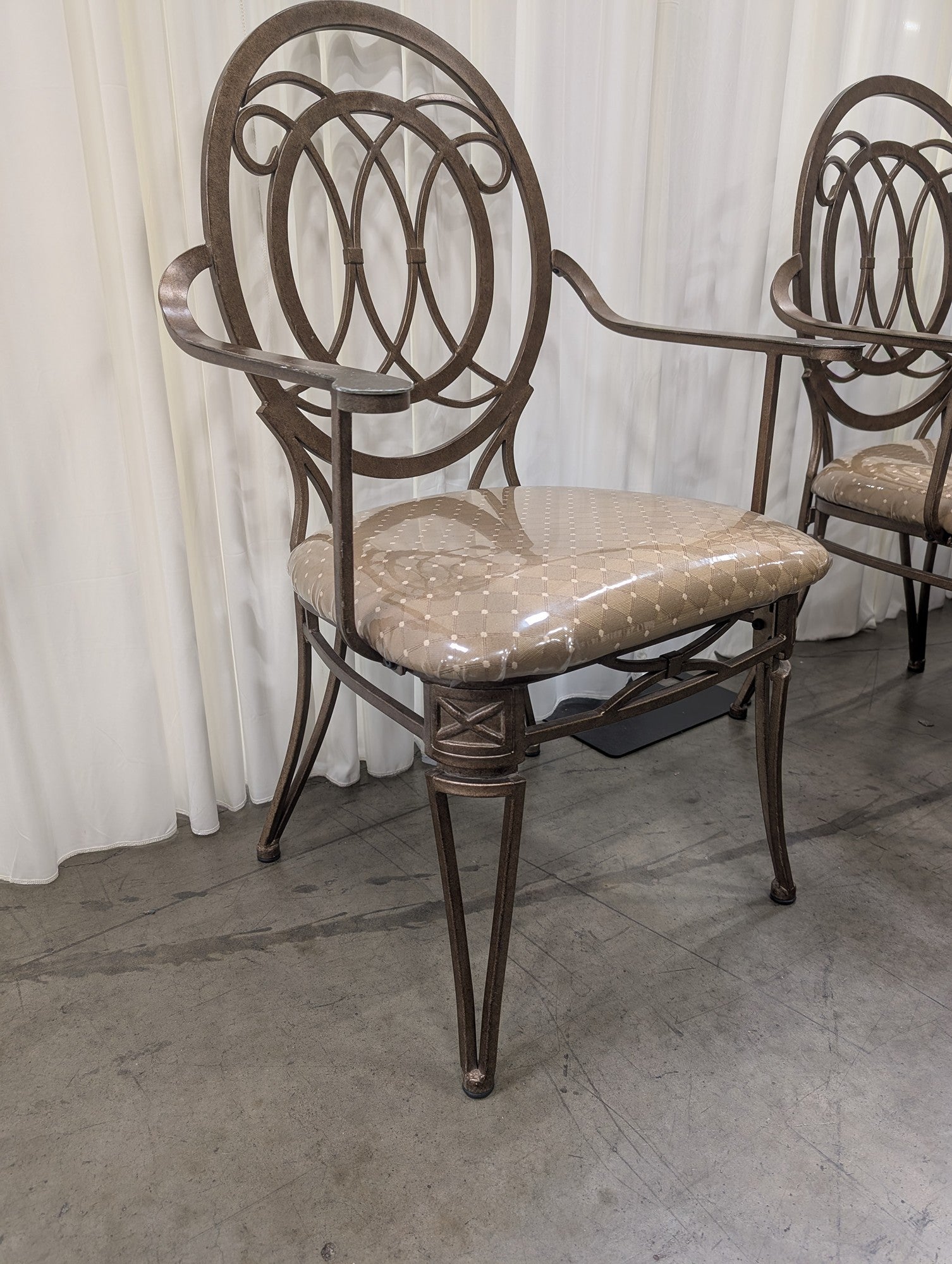Ornate Bronze Metal Round Dining Set with Four Chairs