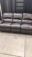 Dark Brown Reclining Three-Seat Couch with Contrast Stitching