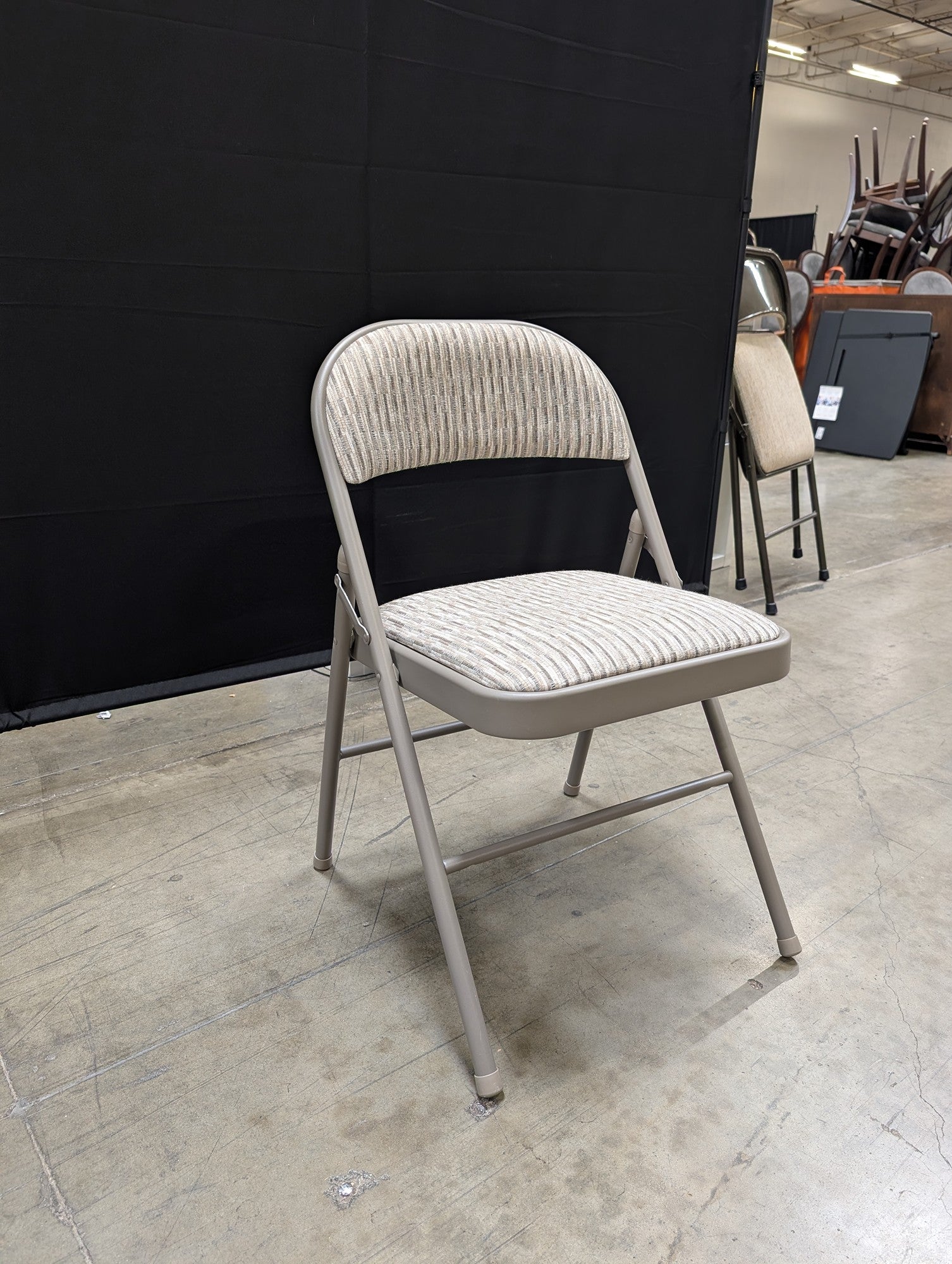 Upholstered Meco Folding Chair with Striped Fabric