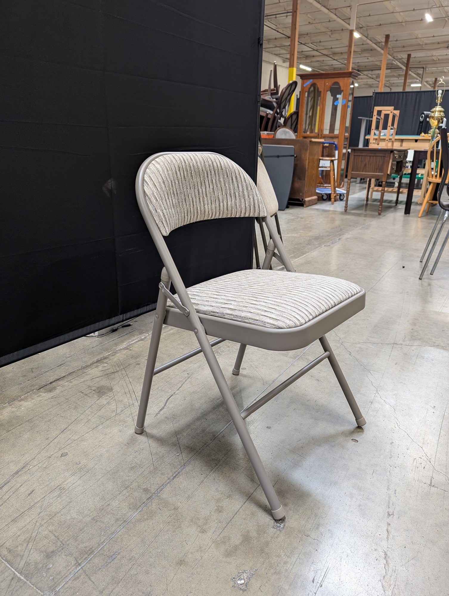 Upholstered Meco Folding Chair with Striped Fabric