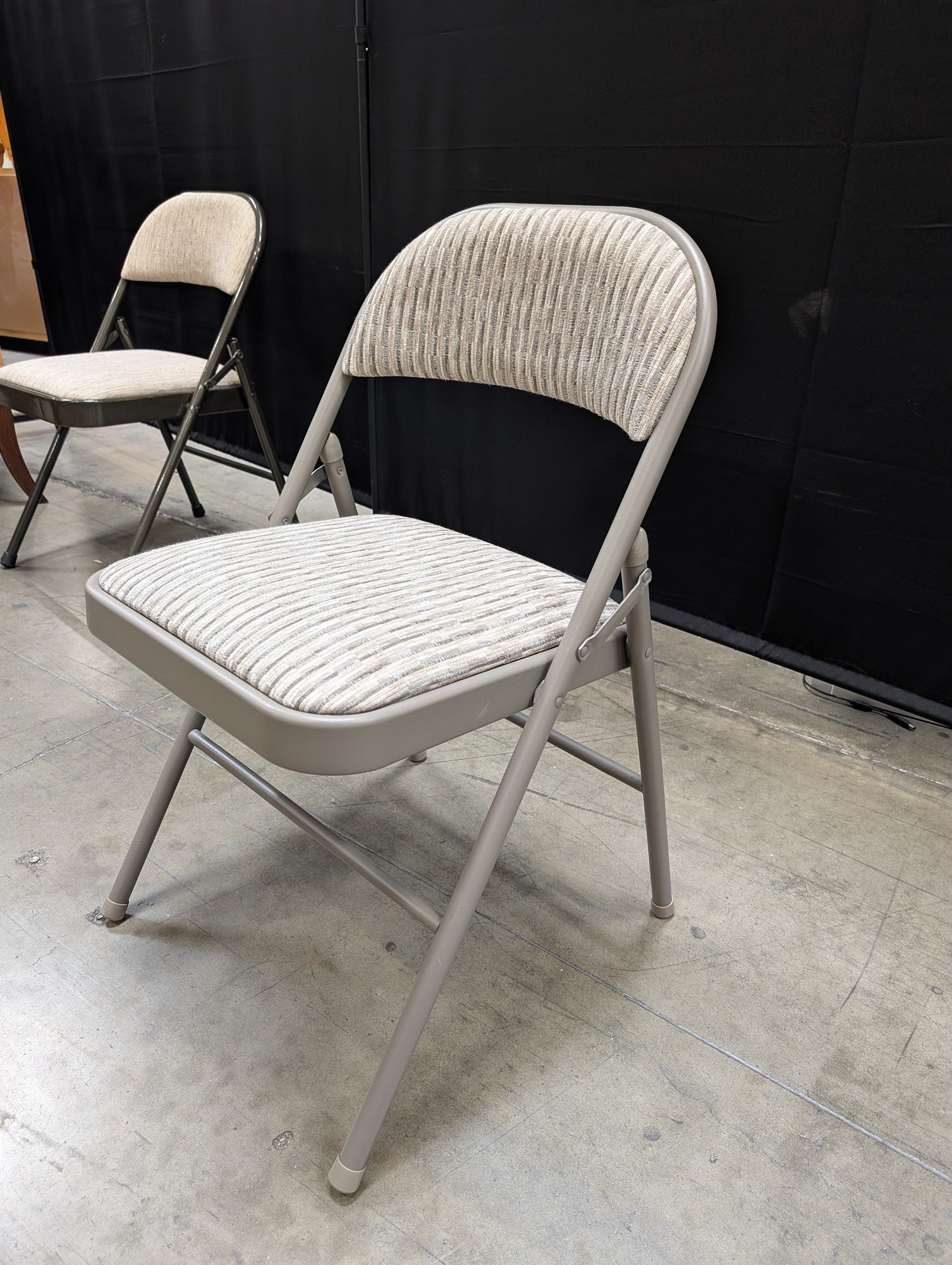 Upholstered Meco Folding Chair with Striped Fabric