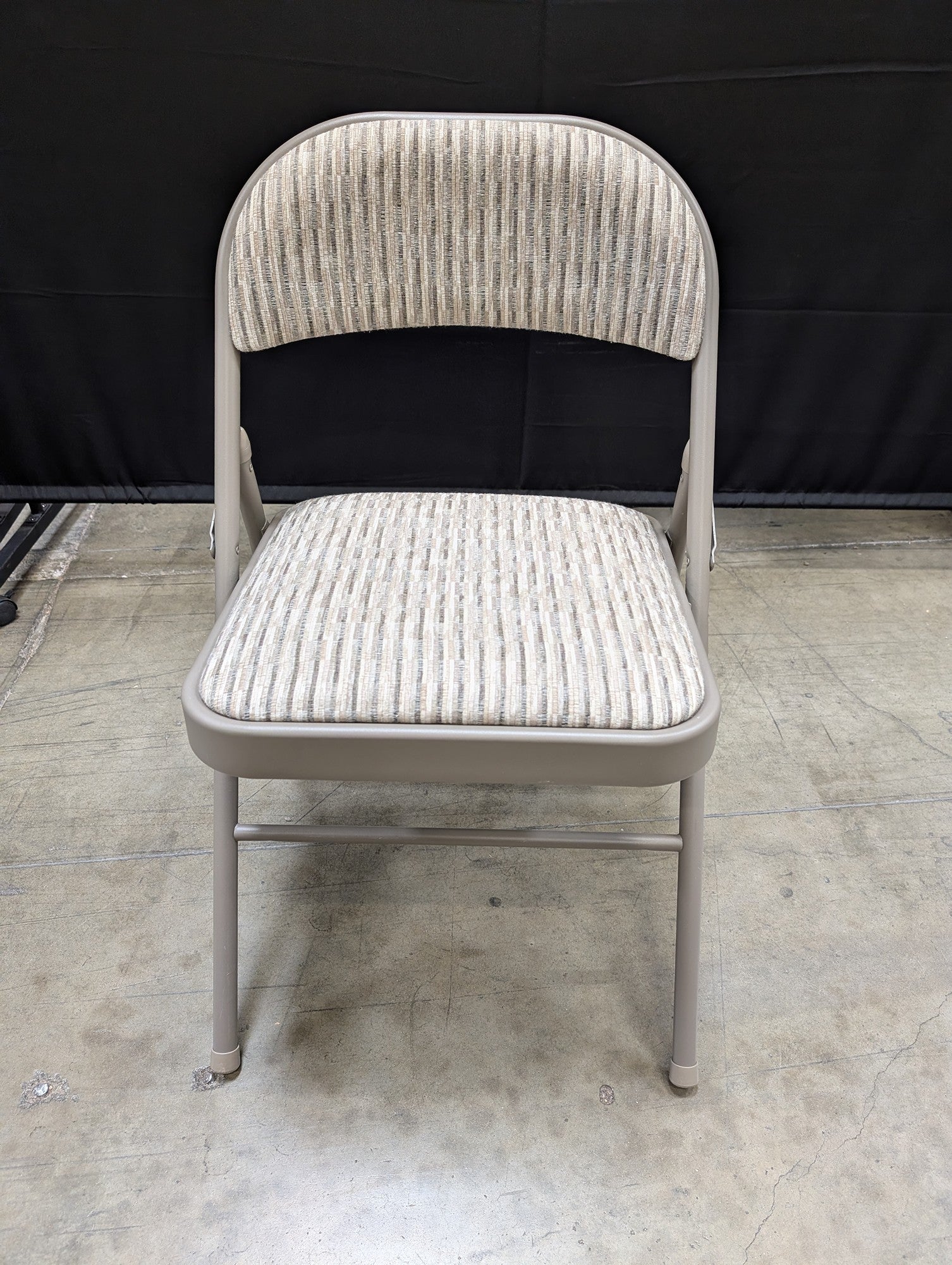 Upholstered Meco Folding Chair with Striped Fabric
