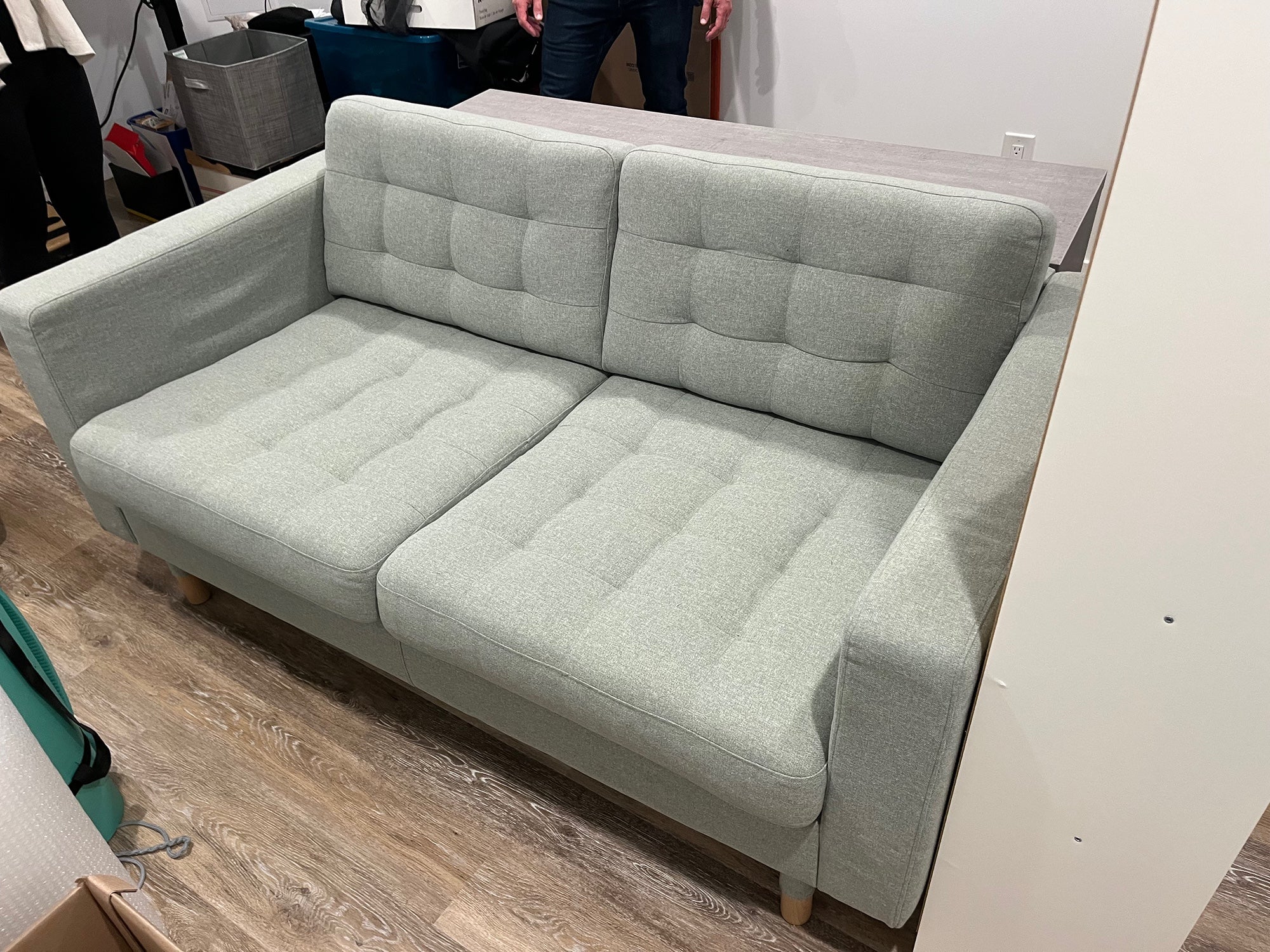 Light Green Tufted Fabric Loveseat