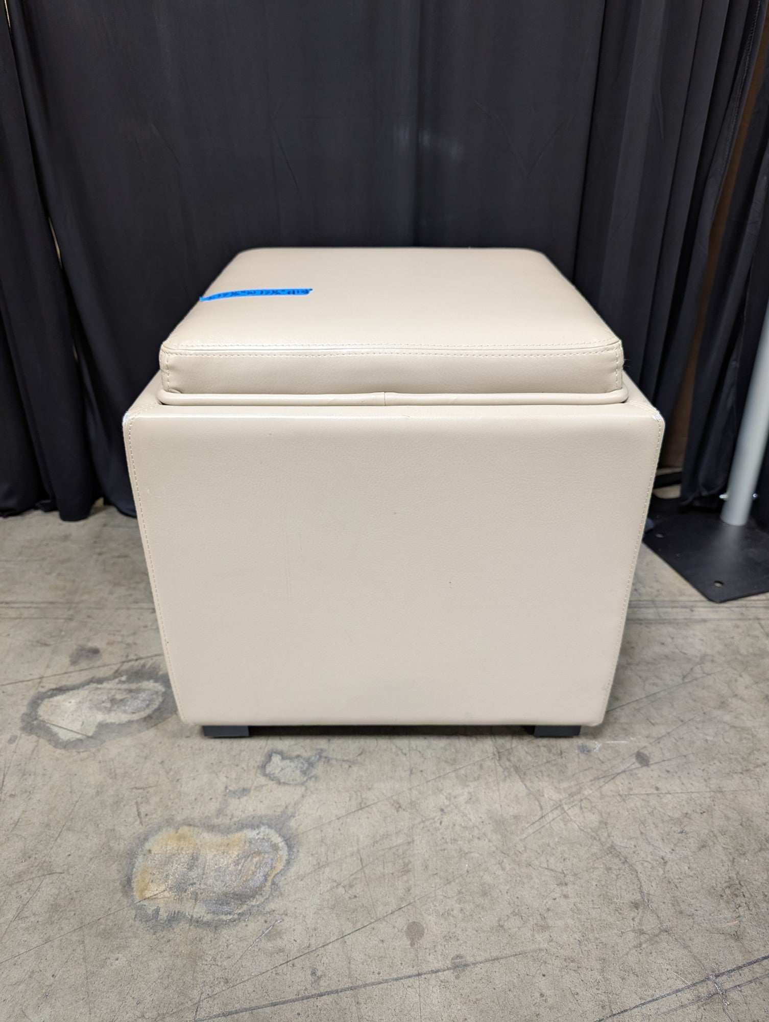 Beige Faux Leather Square Ottoman with Storage Tray