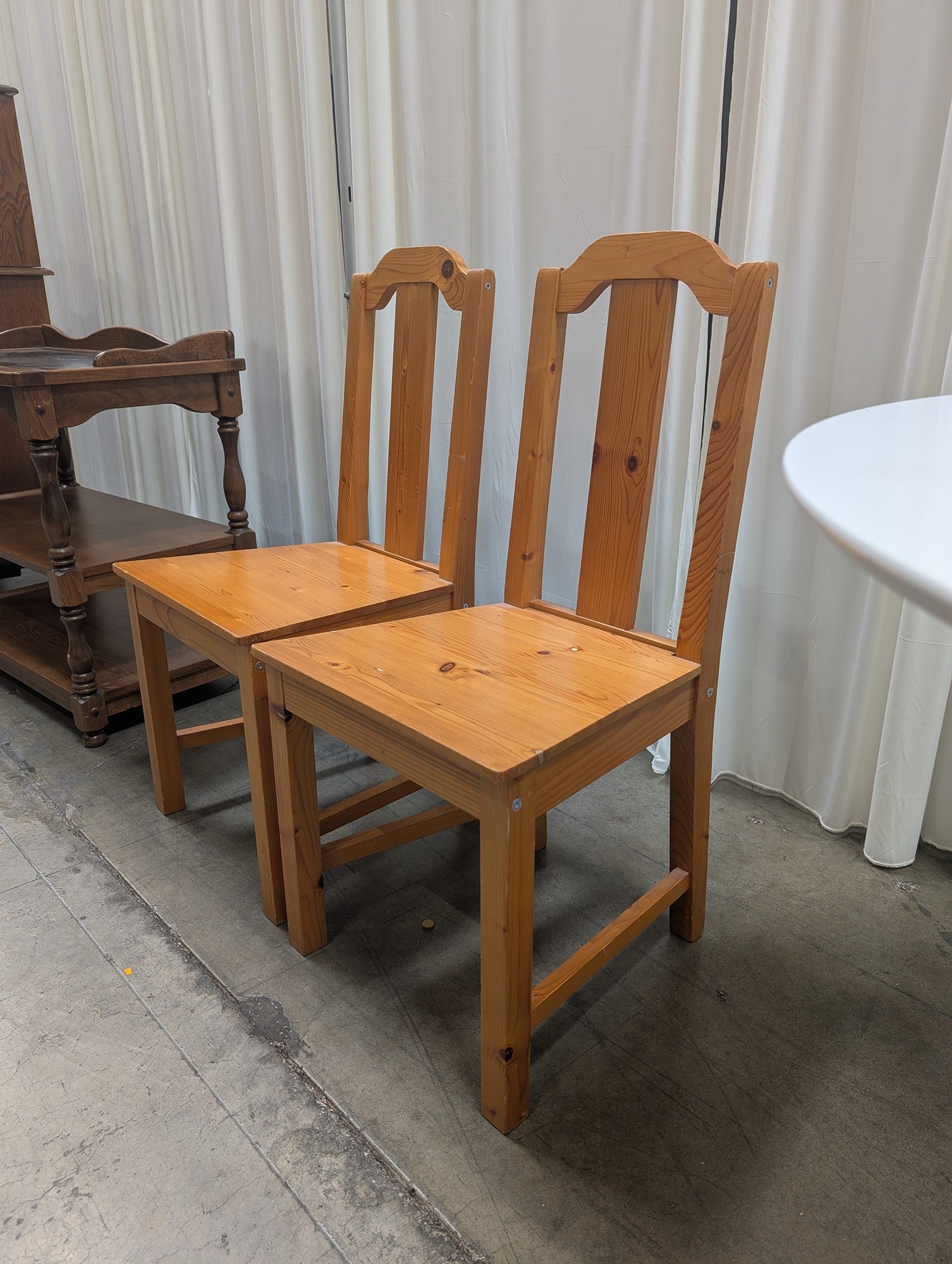 Pair of Rustic Light Wood High Back Dining Chairs