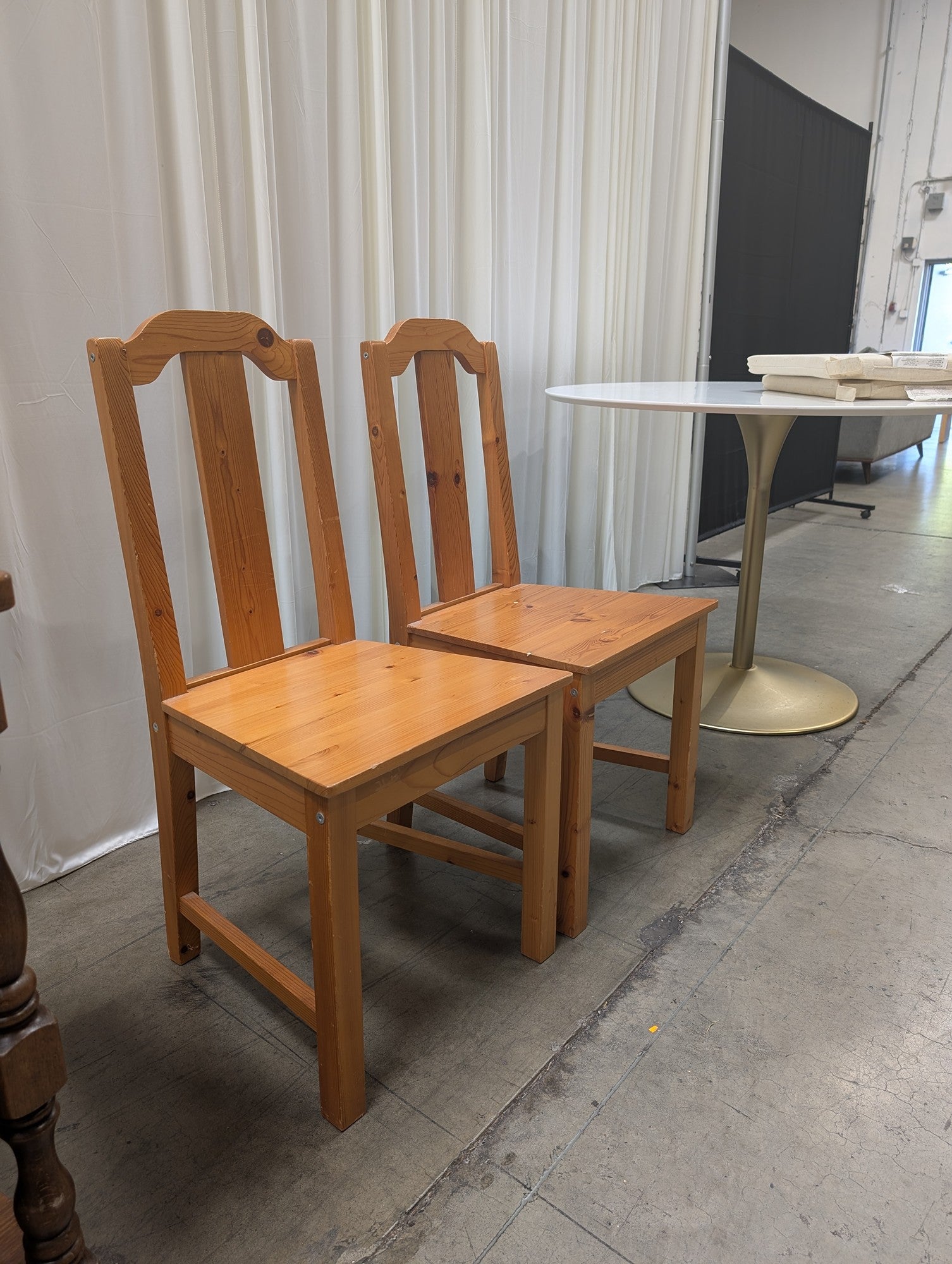 Pair of Rustic Light Wood High Back Dining Chairs