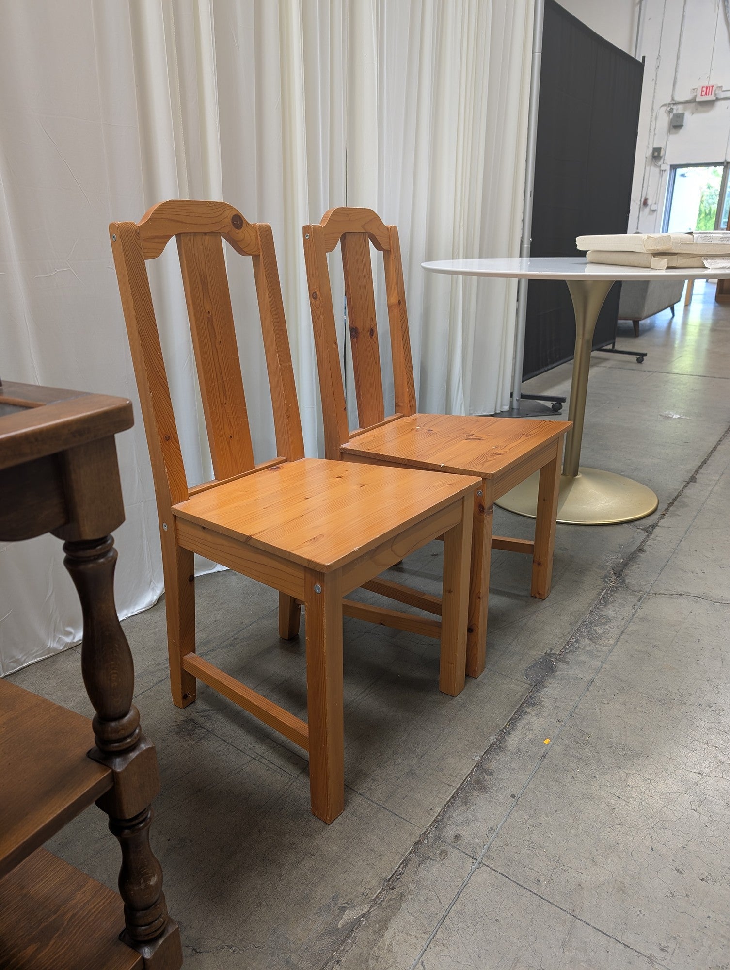 Pair of Rustic Light Wood High Back Dining Chairs