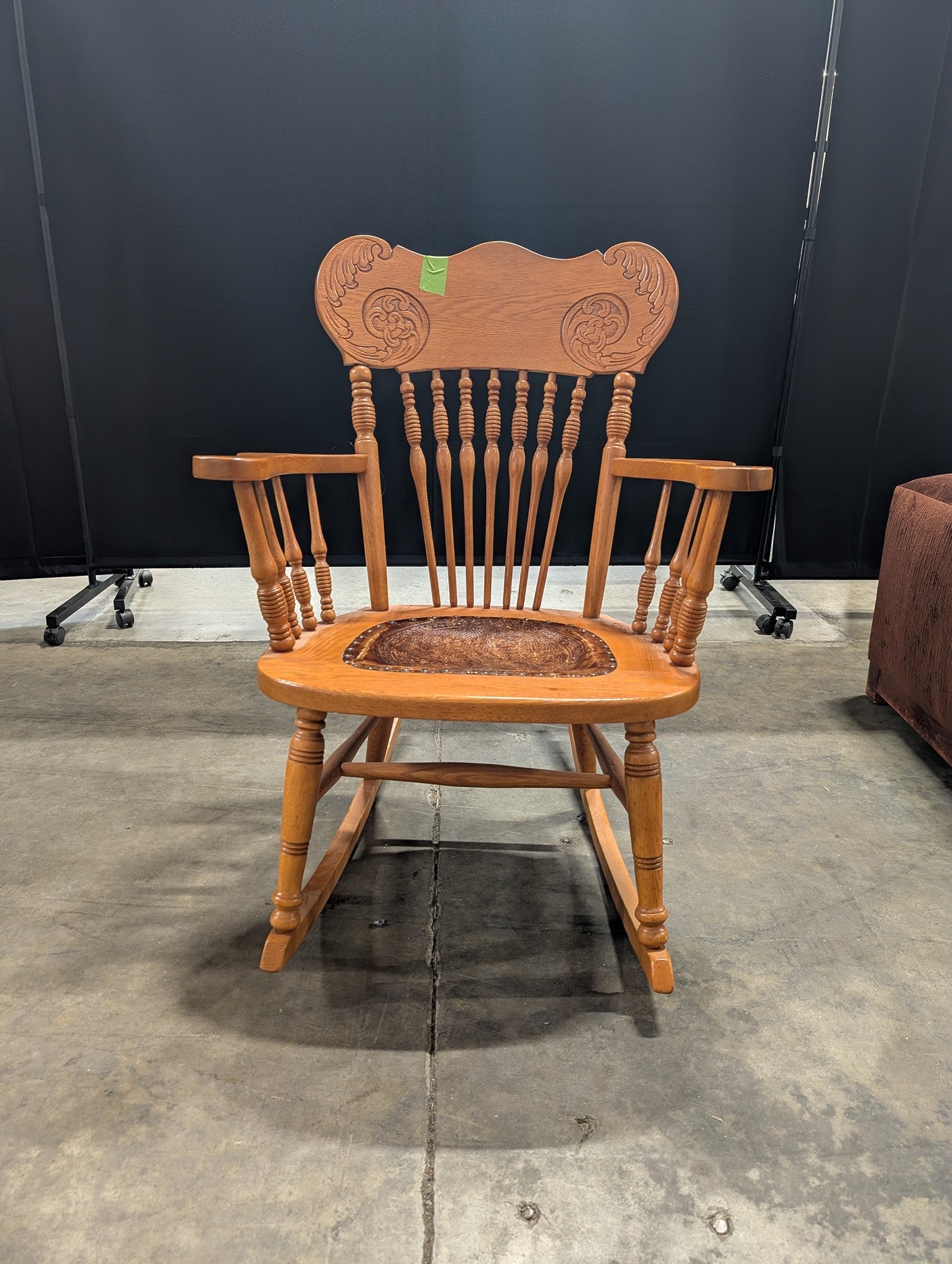 Traditional Carved Wood Rocking Chair with Embossed Seat