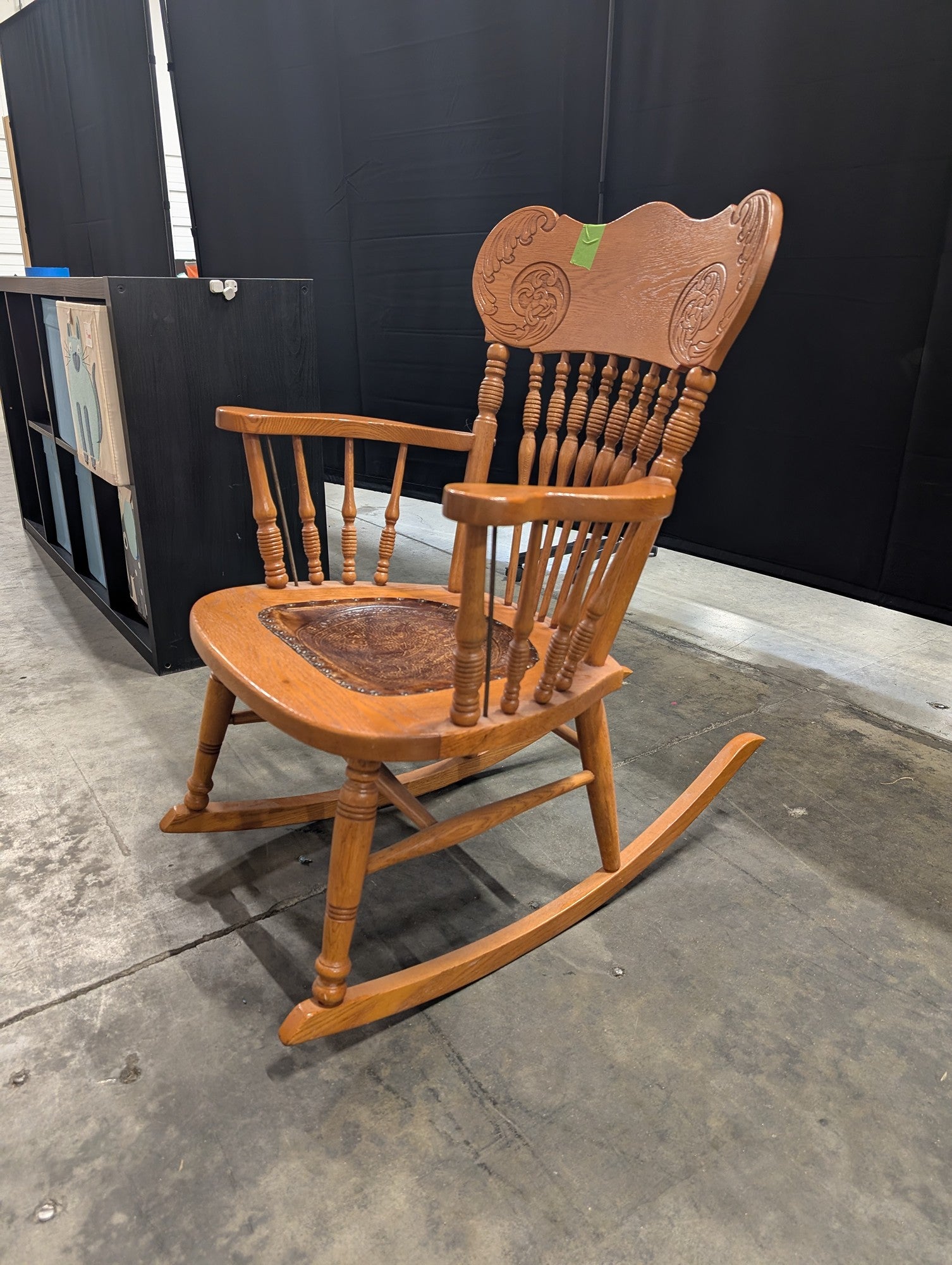 Traditional Carved Wood Rocking Chair with Embossed Seat