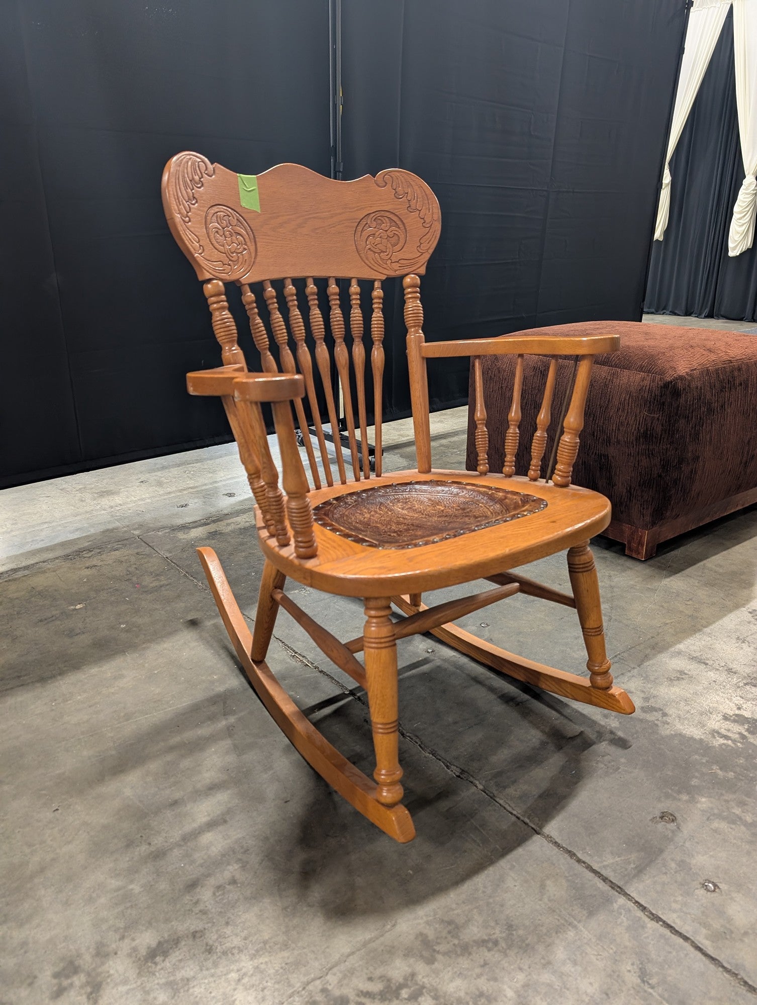 Traditional Carved Wood Rocking Chair with Embossed Seat