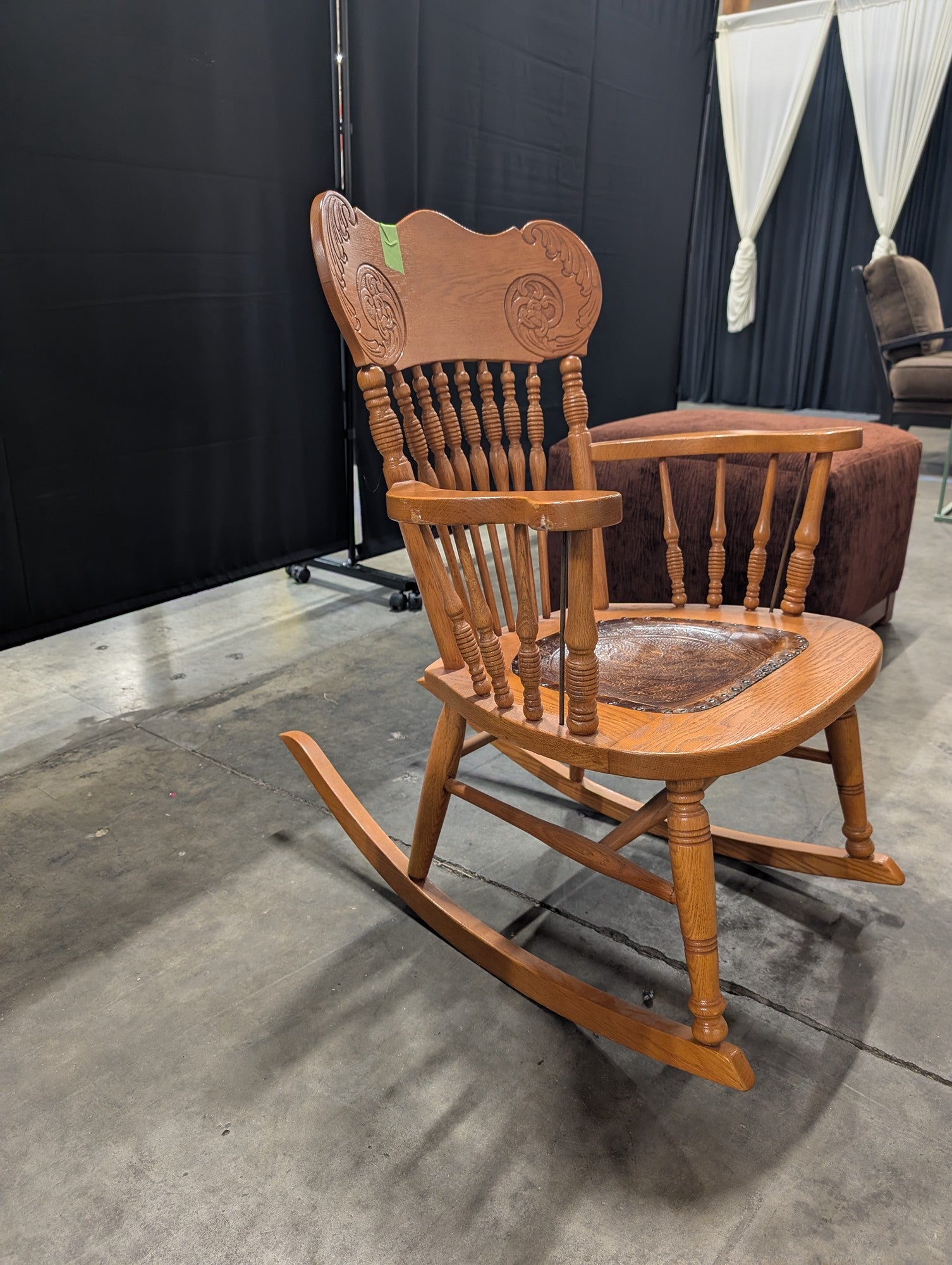Traditional Carved Wood Rocking Chair with Embossed Seat