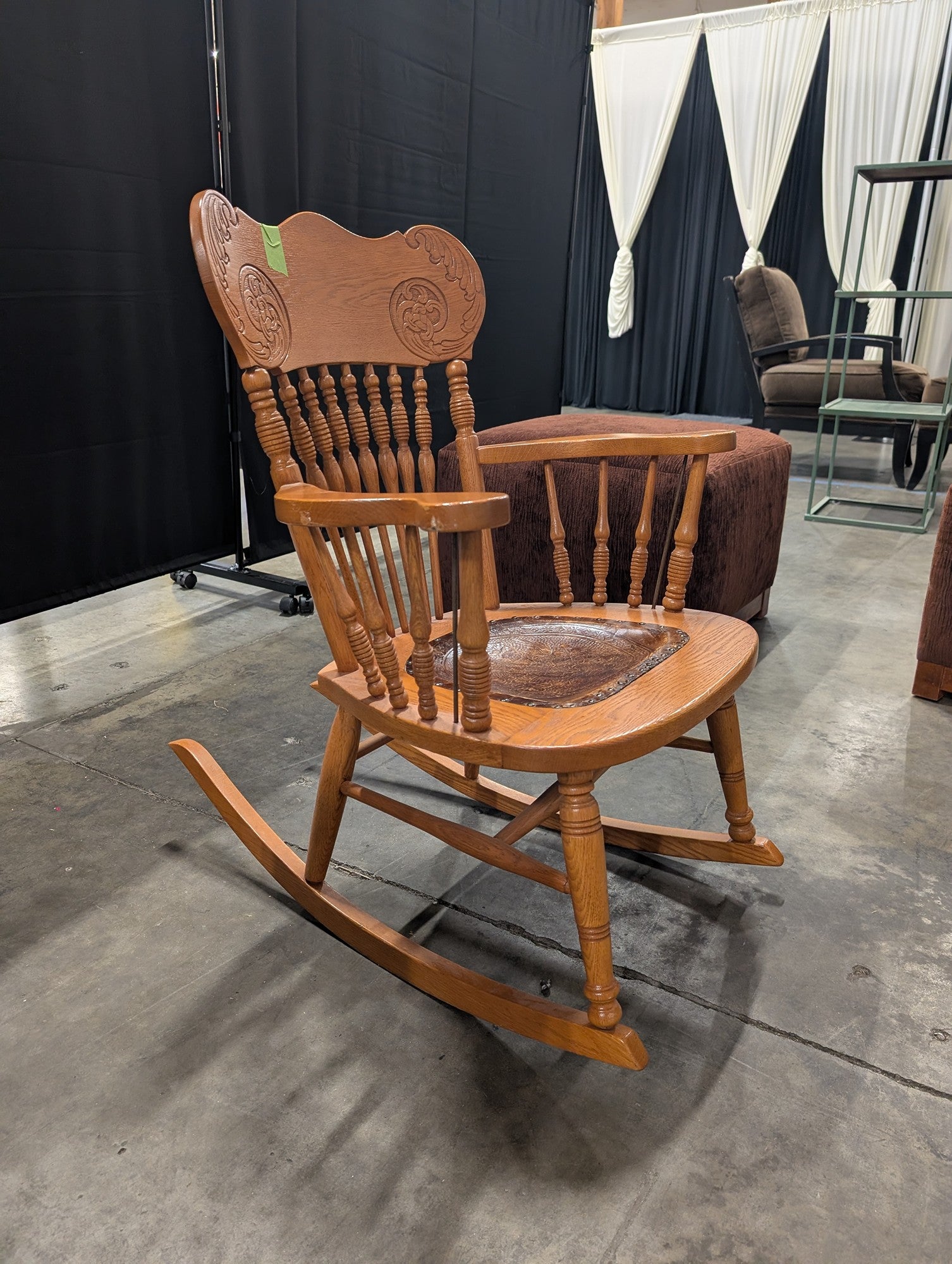 Traditional Carved Wood Rocking Chair with Embossed Seat