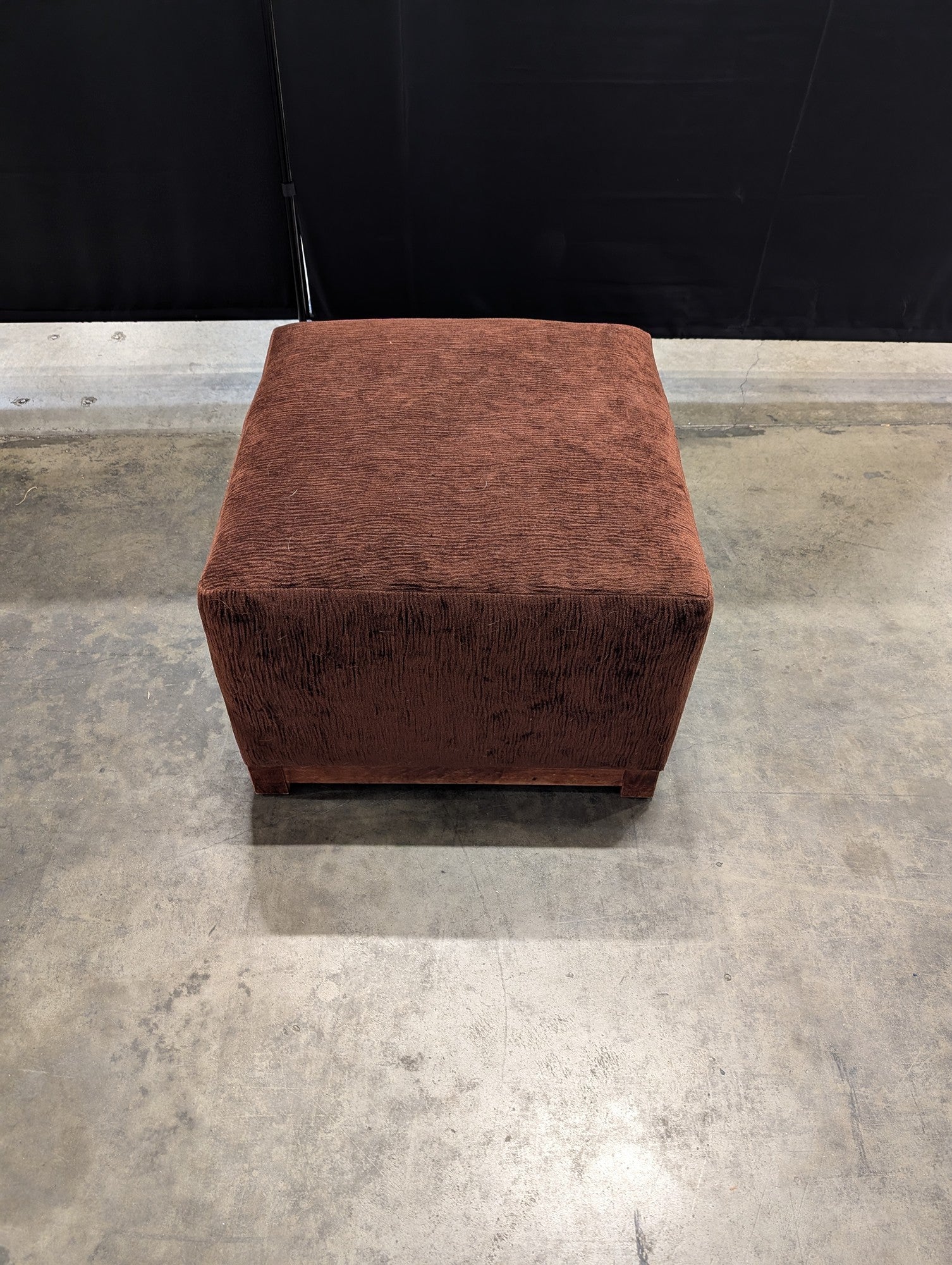 Brown Textured Fabric Square Ottoman