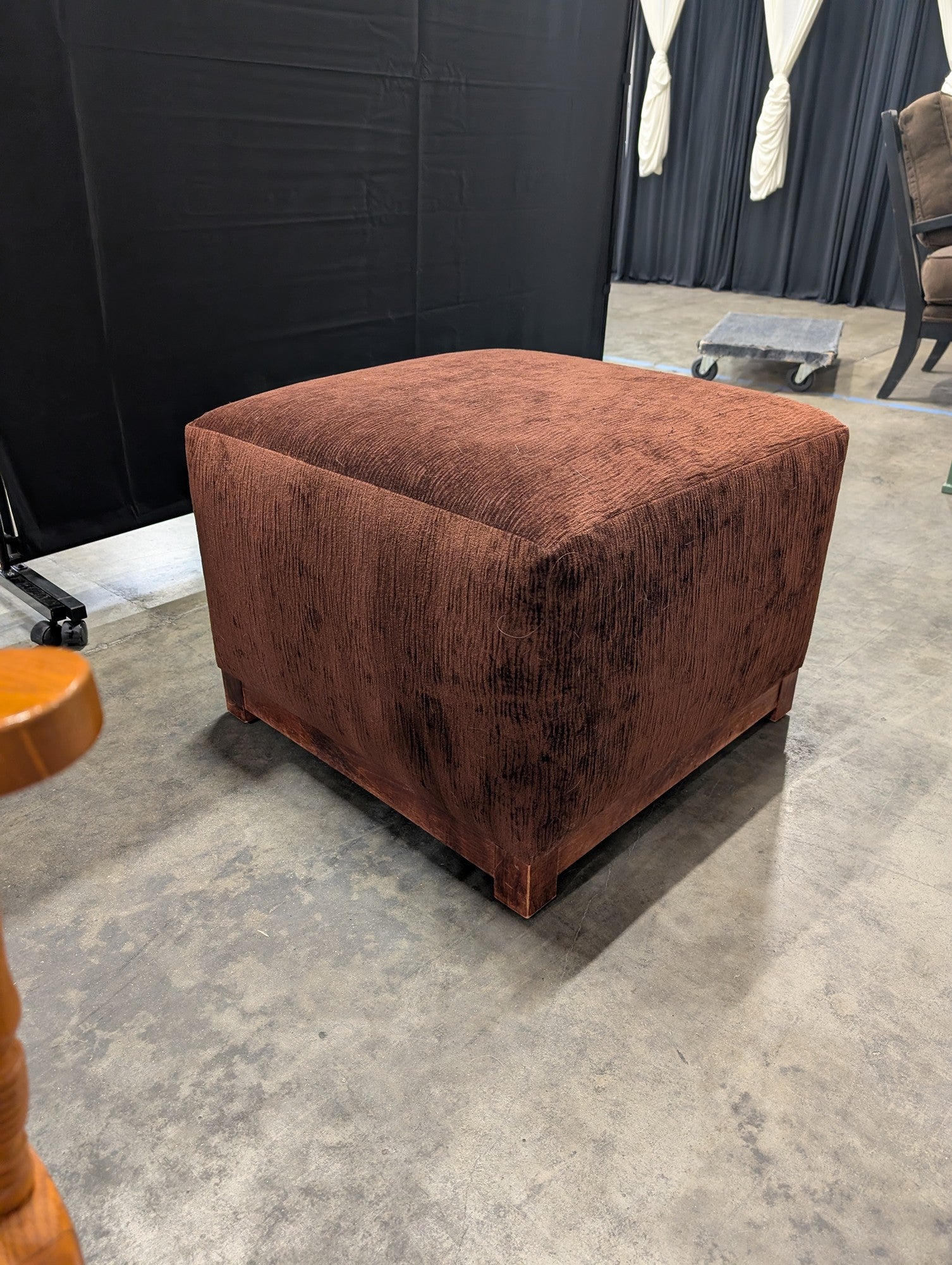 Brown Textured Fabric Square Ottoman