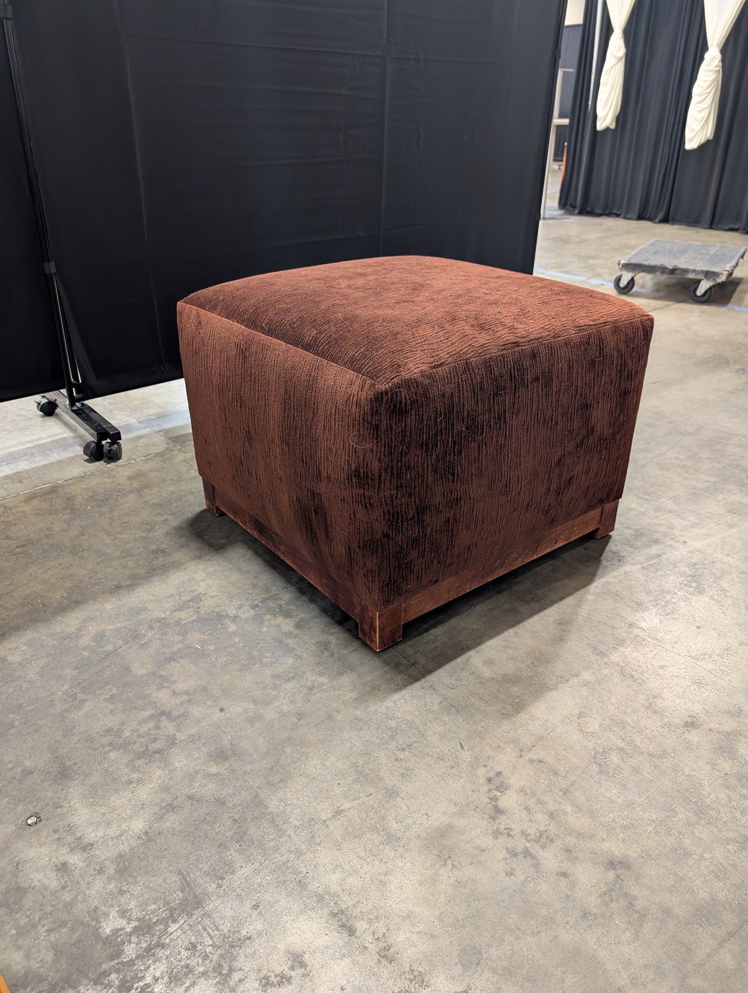 Brown Textured Fabric Square Ottoman