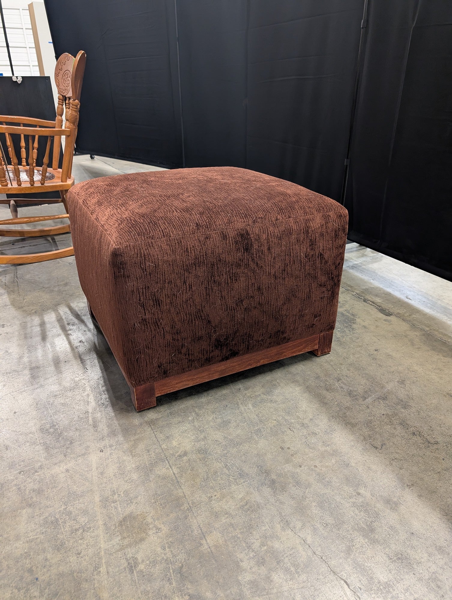 Brown Textured Fabric Square Ottoman