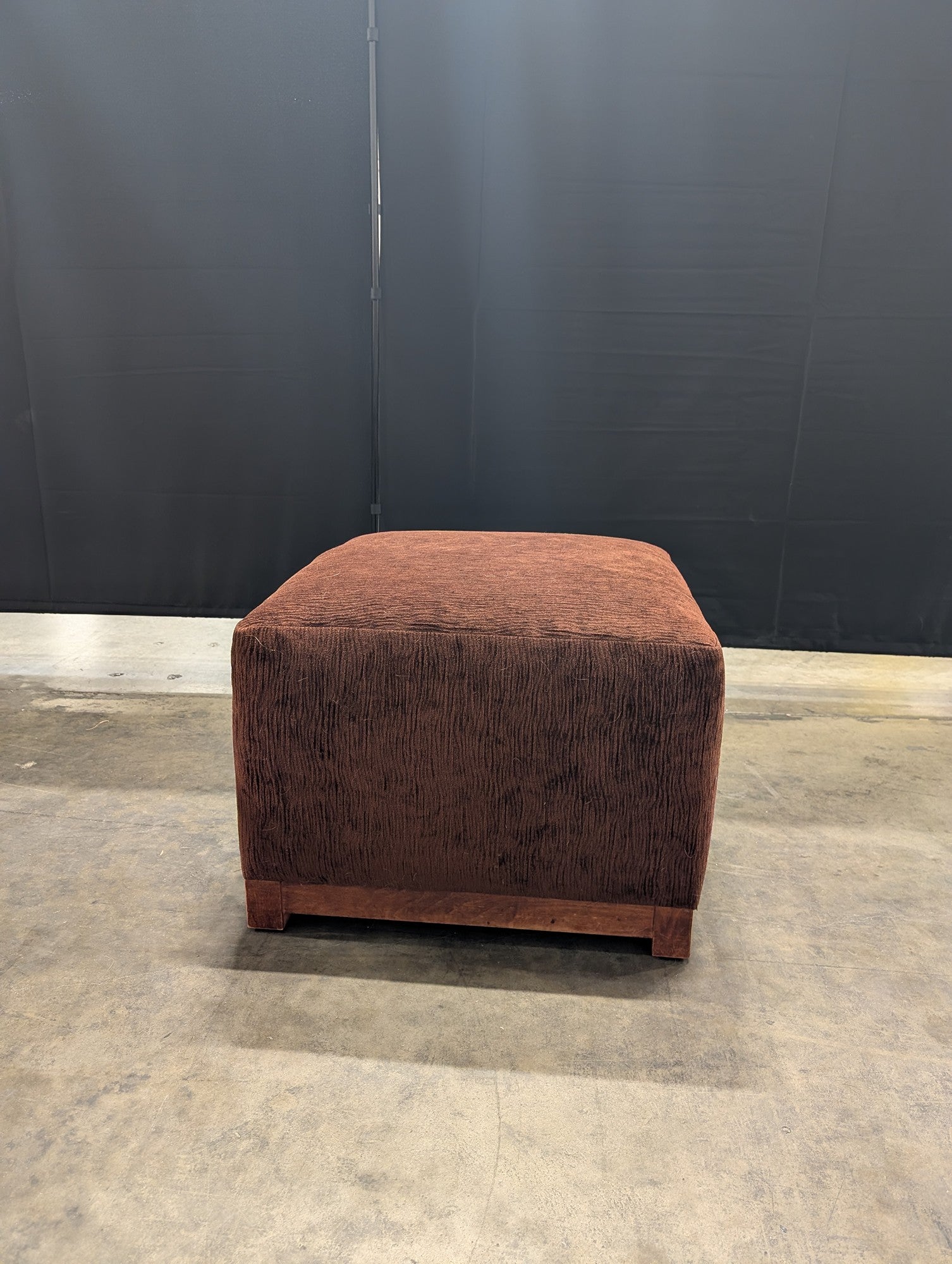 Brown Textured Fabric Square Ottoman