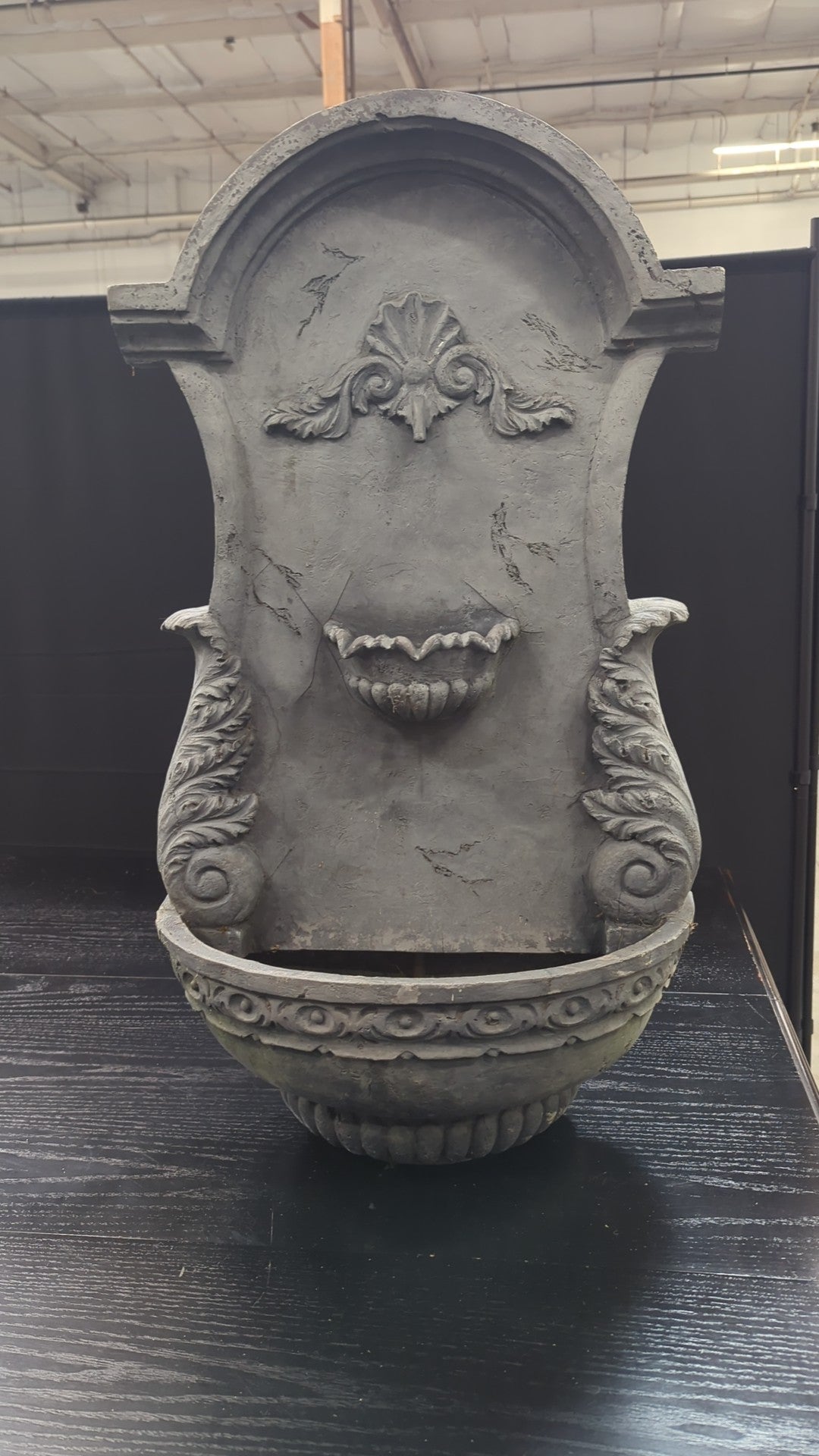 Grey Ornate Wall Water Fountain with Shell Basin